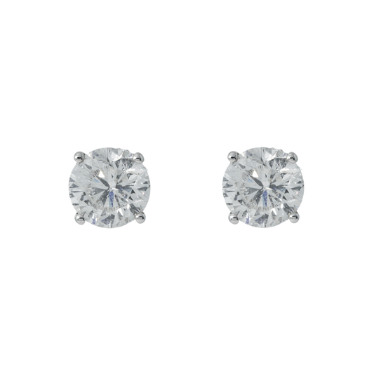 14K White Gold 2Ct Each Solitaire Round Diamond Stud Earrings 4.0Ctw