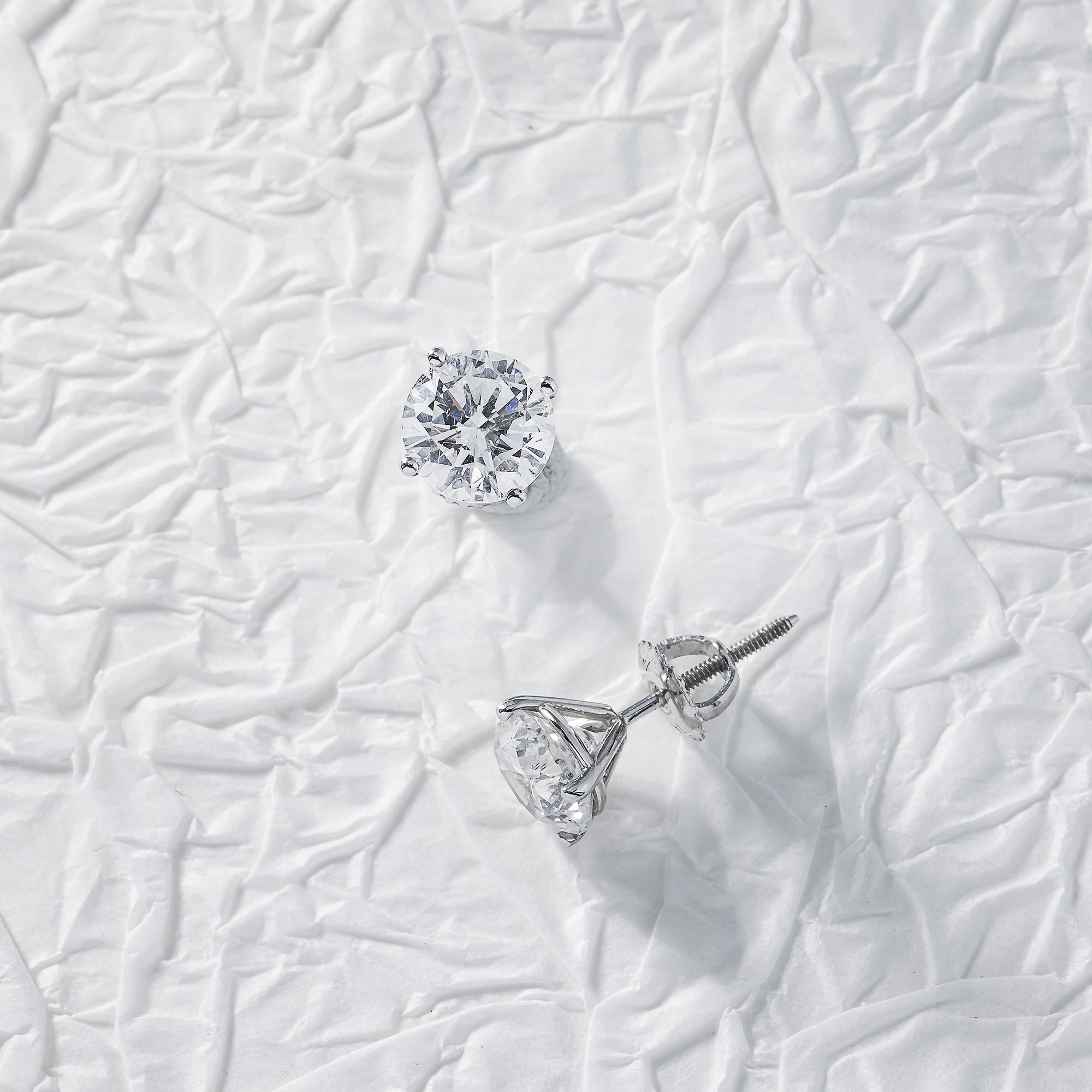 14K White Gold 2Ct Each Solitaire Round Diamond Stud Earrings 4.0Ctw