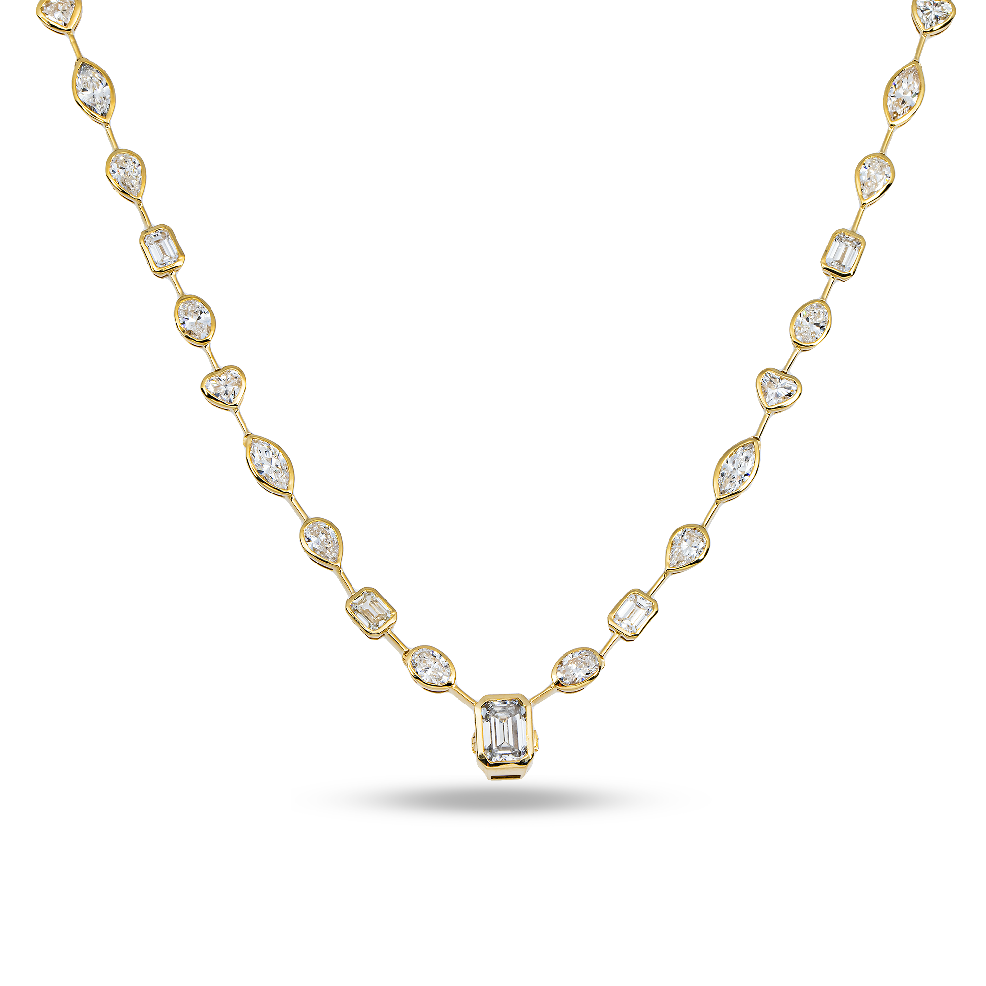 3 in 1 - 14K Yellow Gold Multi Cut Diamond Necklace & Bracelet Set 16.05ct