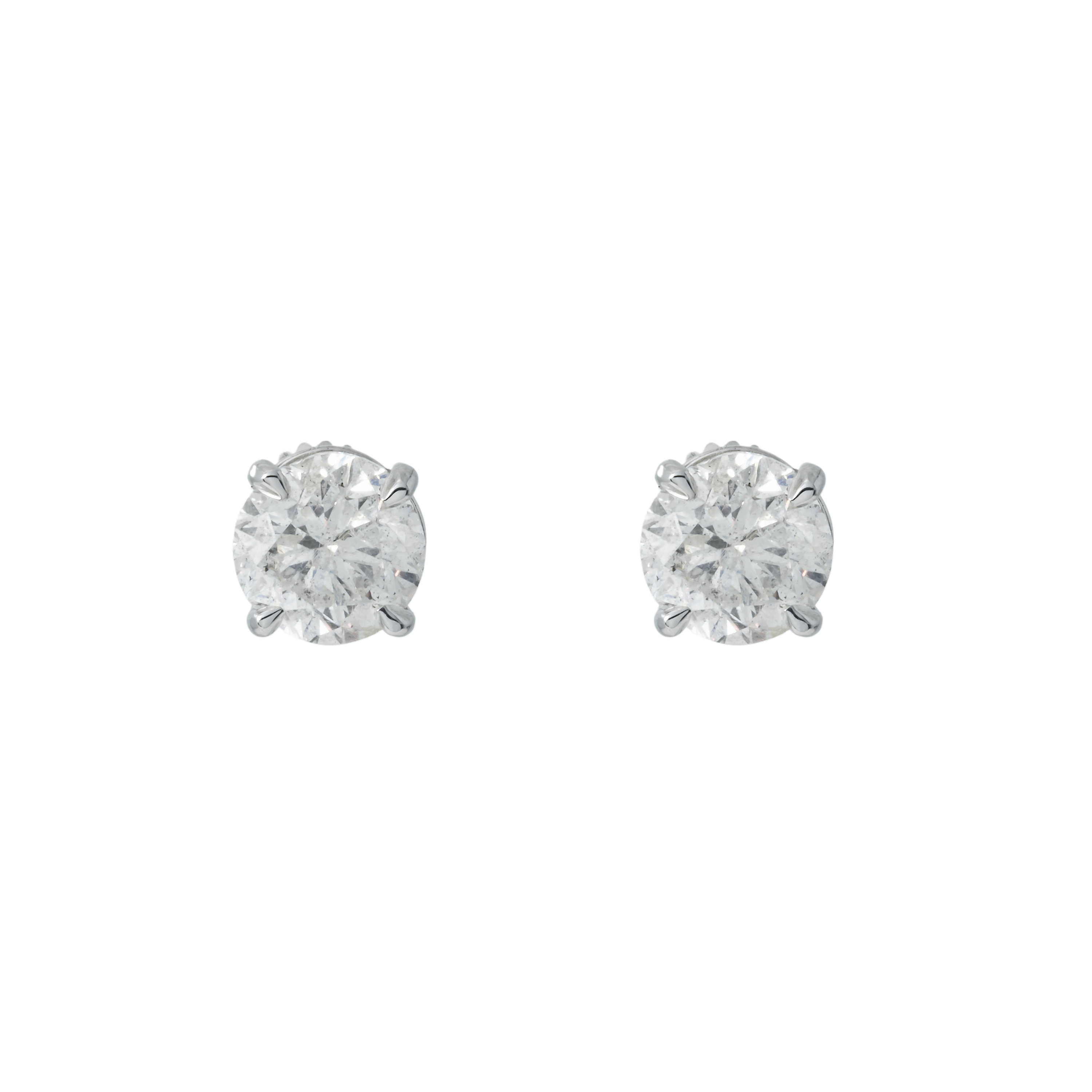 14K White Gold 1.53Ct Each Solitaire Round Diamond Stud Earrings 3.06Ctw
