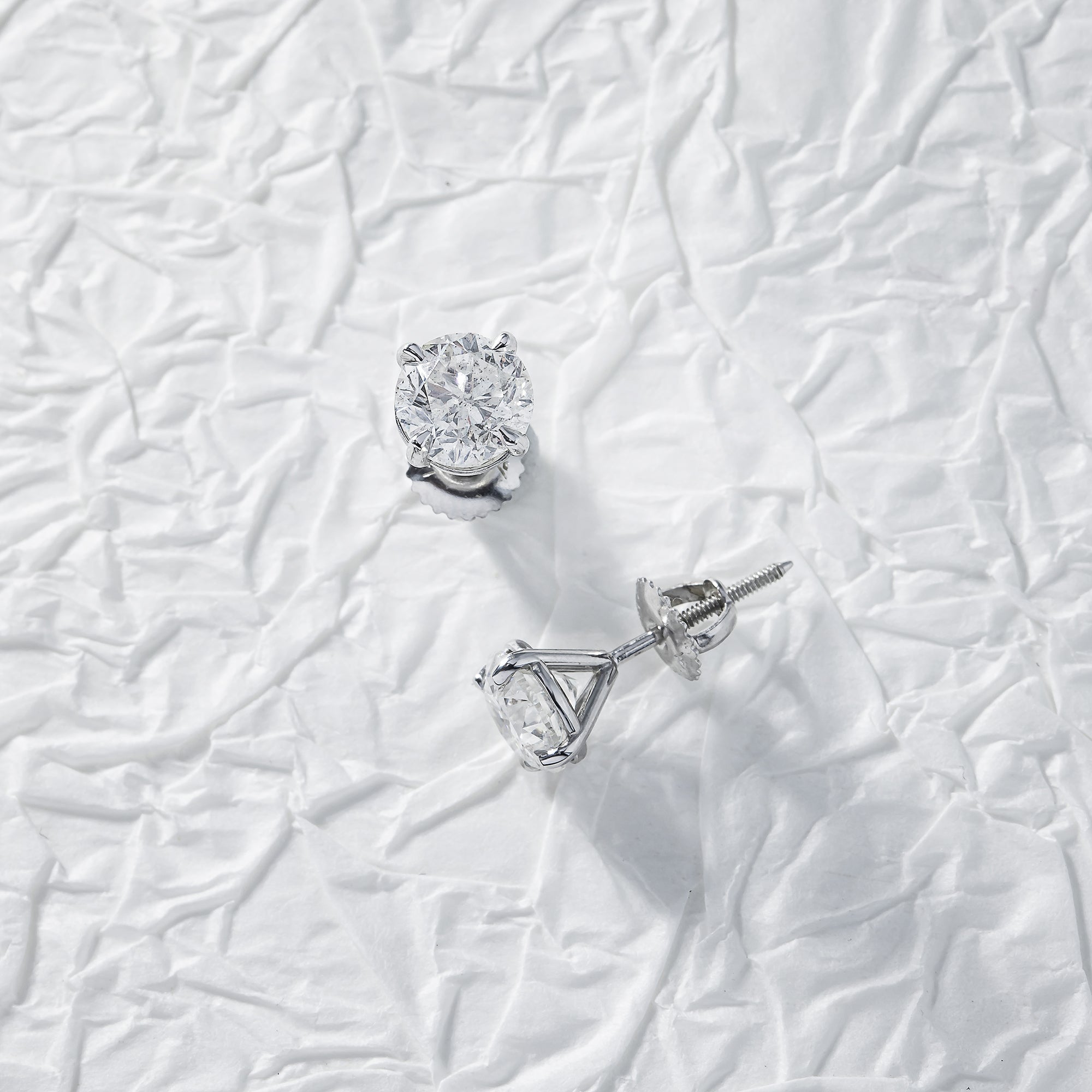14K White Gold 1.53Ct Each Solitaire Round Diamond Stud Earrings 3.06Ctw