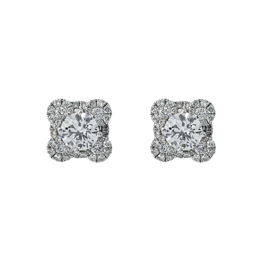 18K White Gold Round Diamond Clover Cluster Stud Earrings 1.29ctw