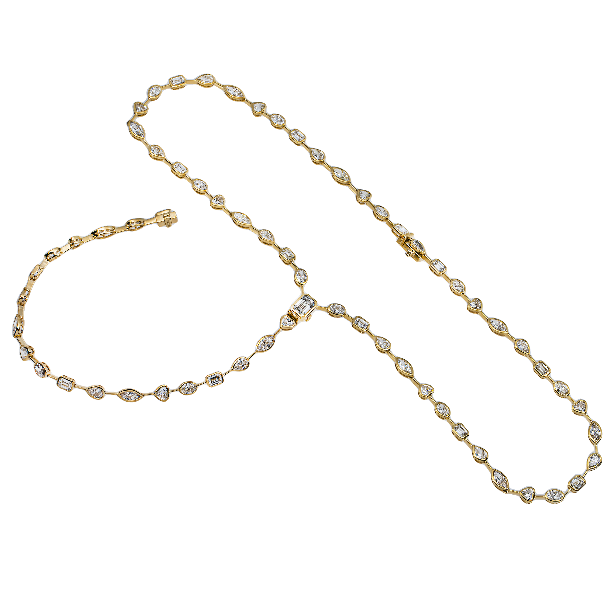 3 in 1 - 14K Yellow Gold Multi Cut Diamond Necklace & Bracelet Set 16.05ct