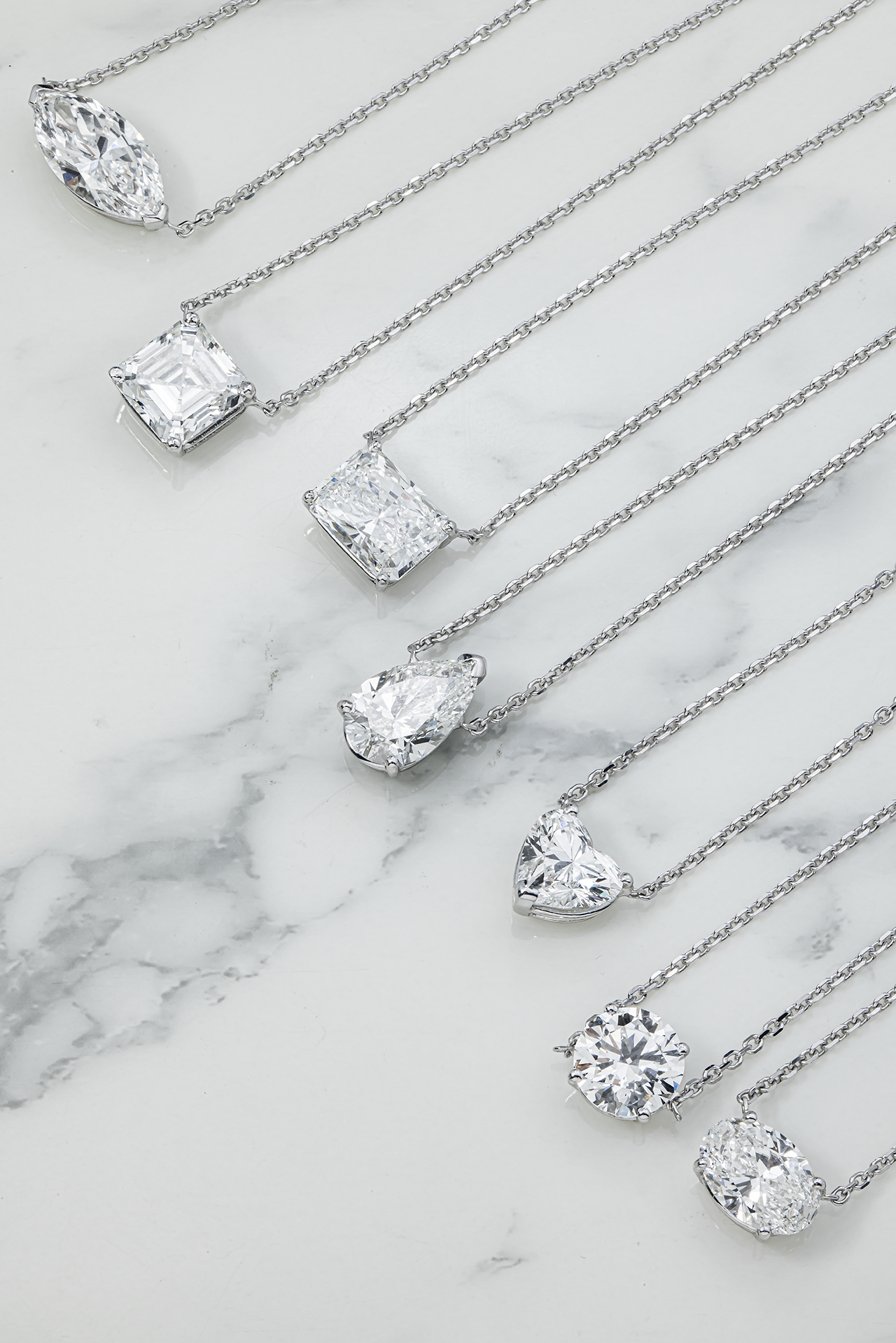 Choose Your Size - 14K White Gold IGI Marquise Diamond Solitaire Adjustable Chain Necklace (2.0ct-6.0ct total)