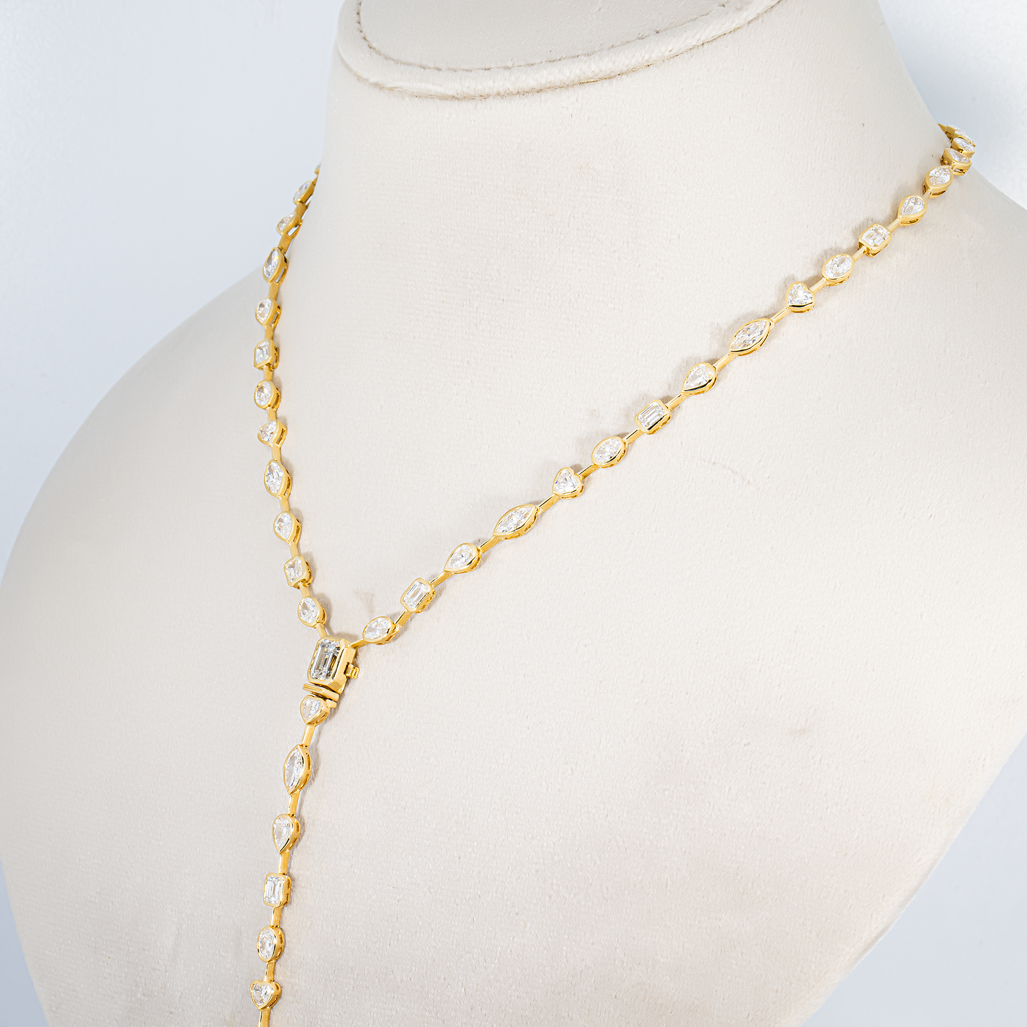 3 in 1 - 14K Yellow Gold Multi Cut Diamond Necklace & Bracelet Set 16.05ct