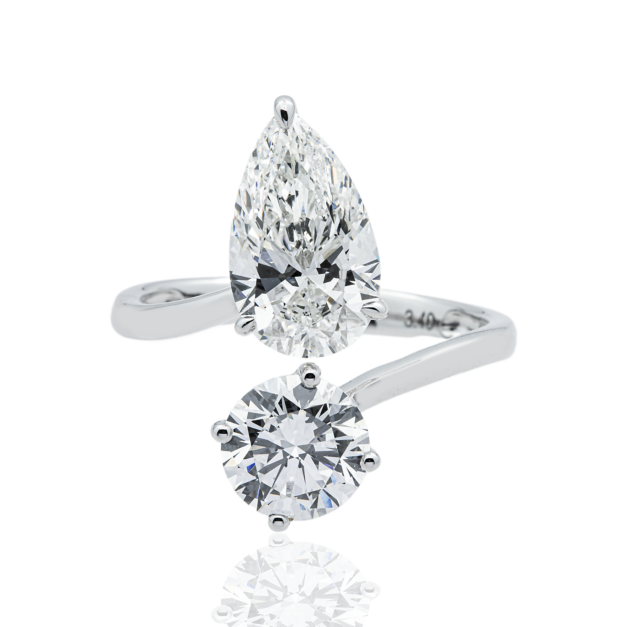 White Gold Round & Pear Cut Wrap Ring 3.40ct