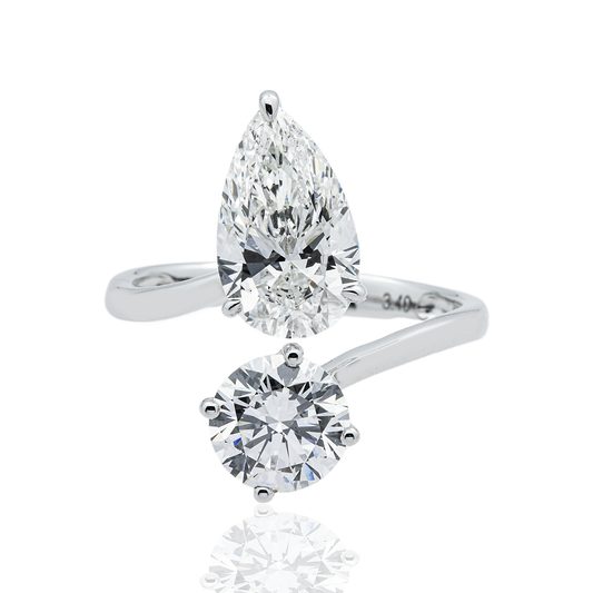 White Gold Round & Pear Cut Wrap Ring 3.40ct