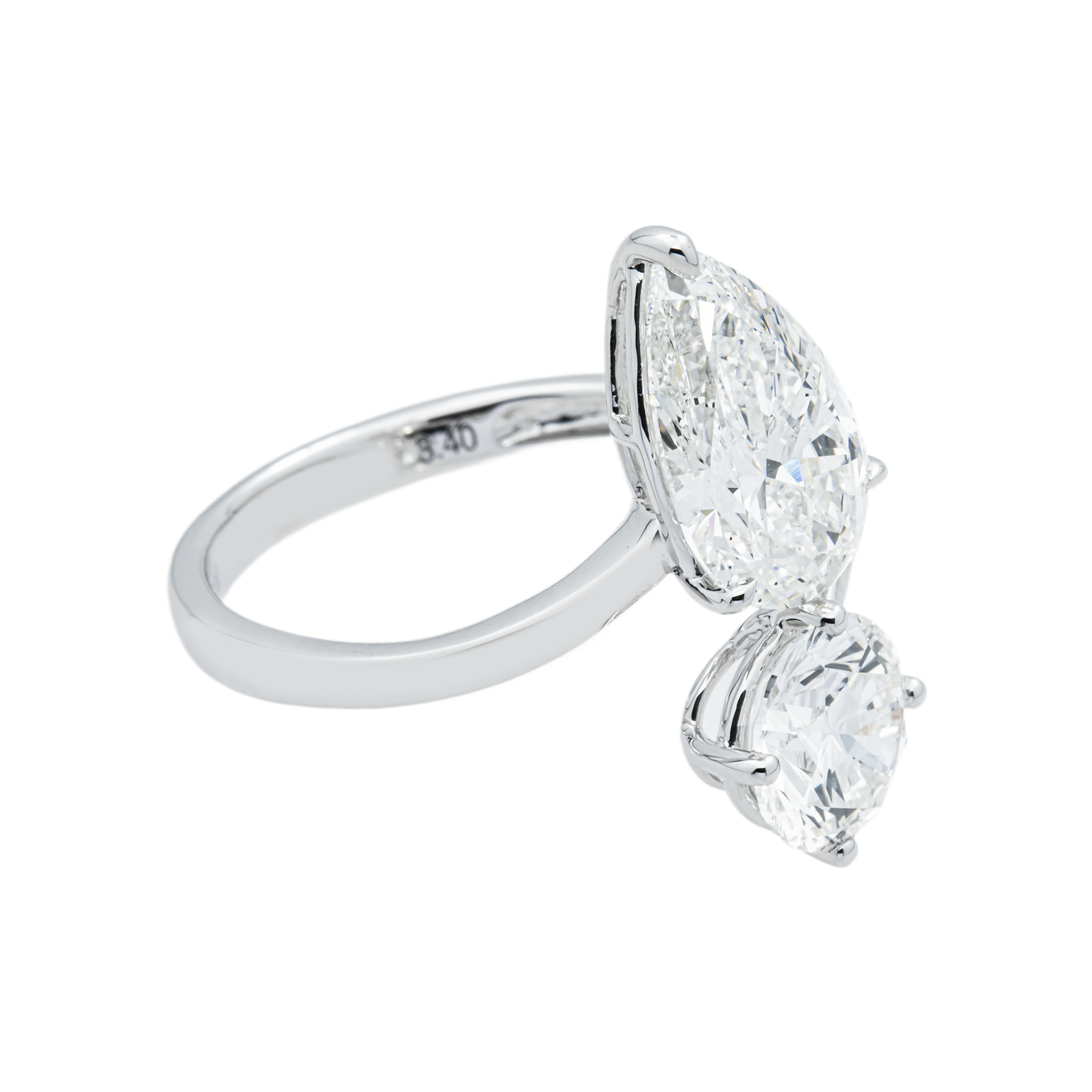 White Gold Round & Pear Cut Wrap Ring 3.40ct