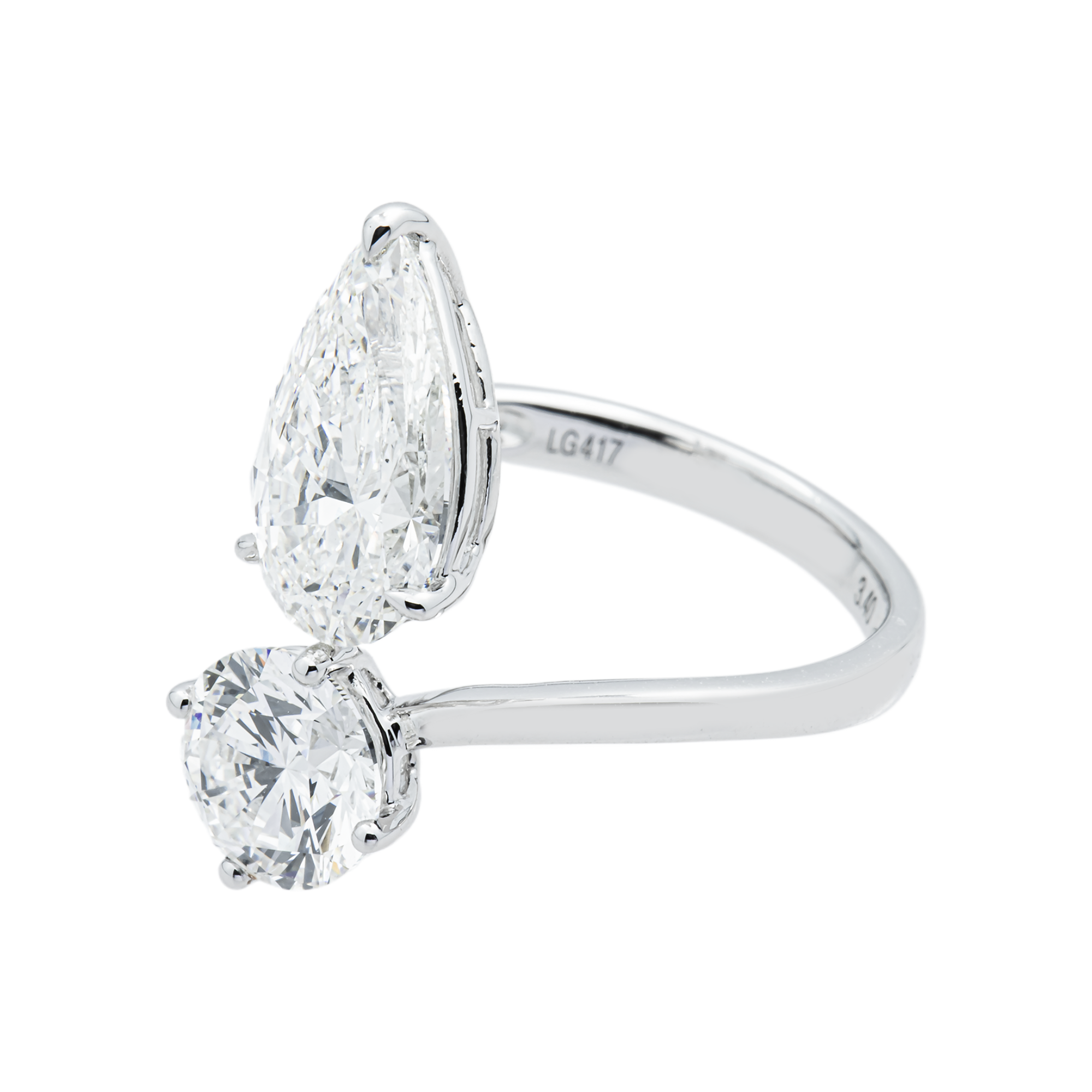White Gold Round & Pear Cut Wrap Ring 3.40ct