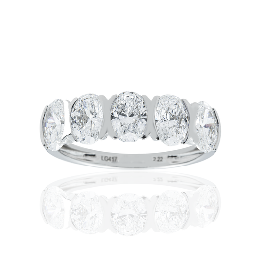 White Gold Oval Cut Diamond Half Eternity Ring 2.22ct