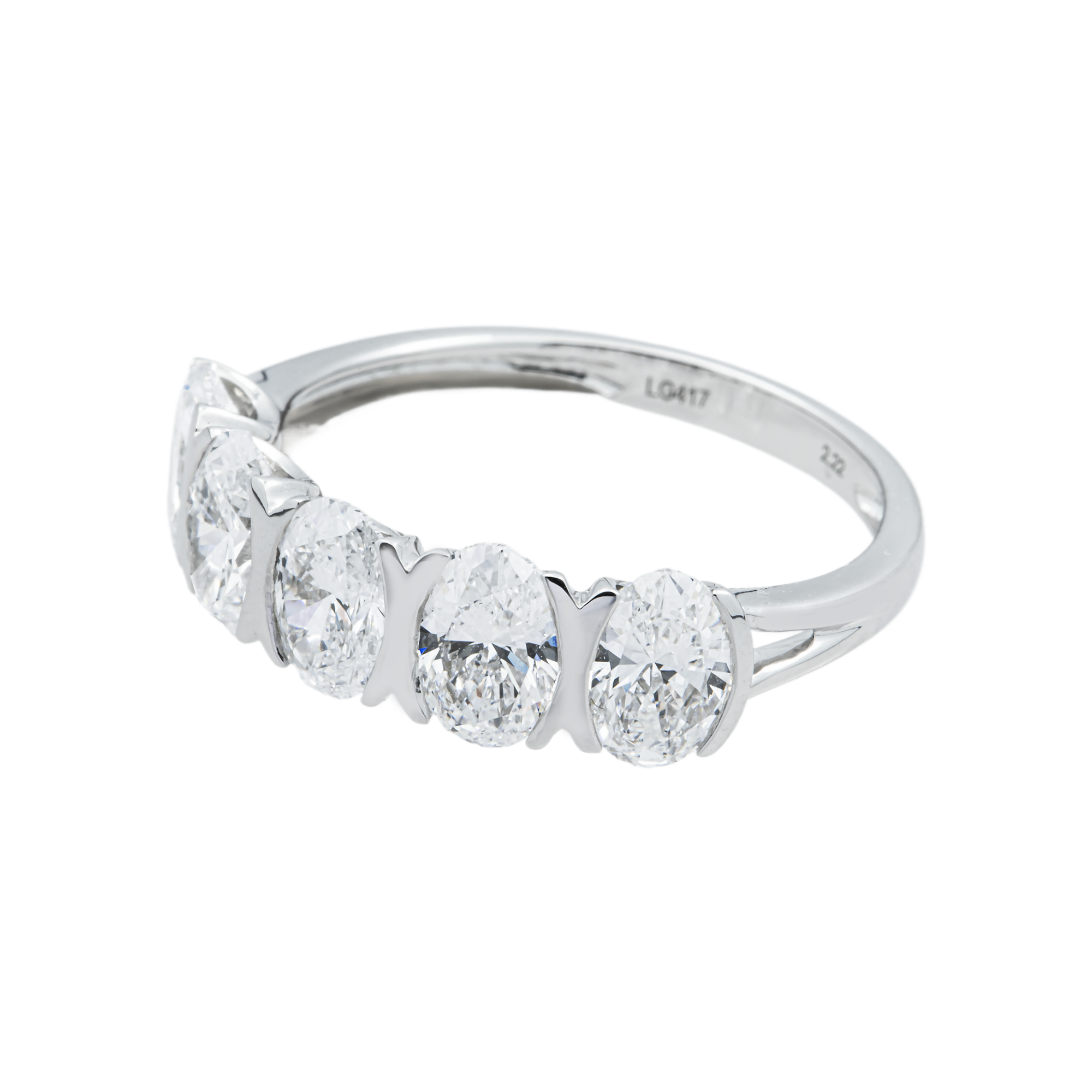 White Gold Oval Cut Diamond Half Eternity Ring 2.22ct