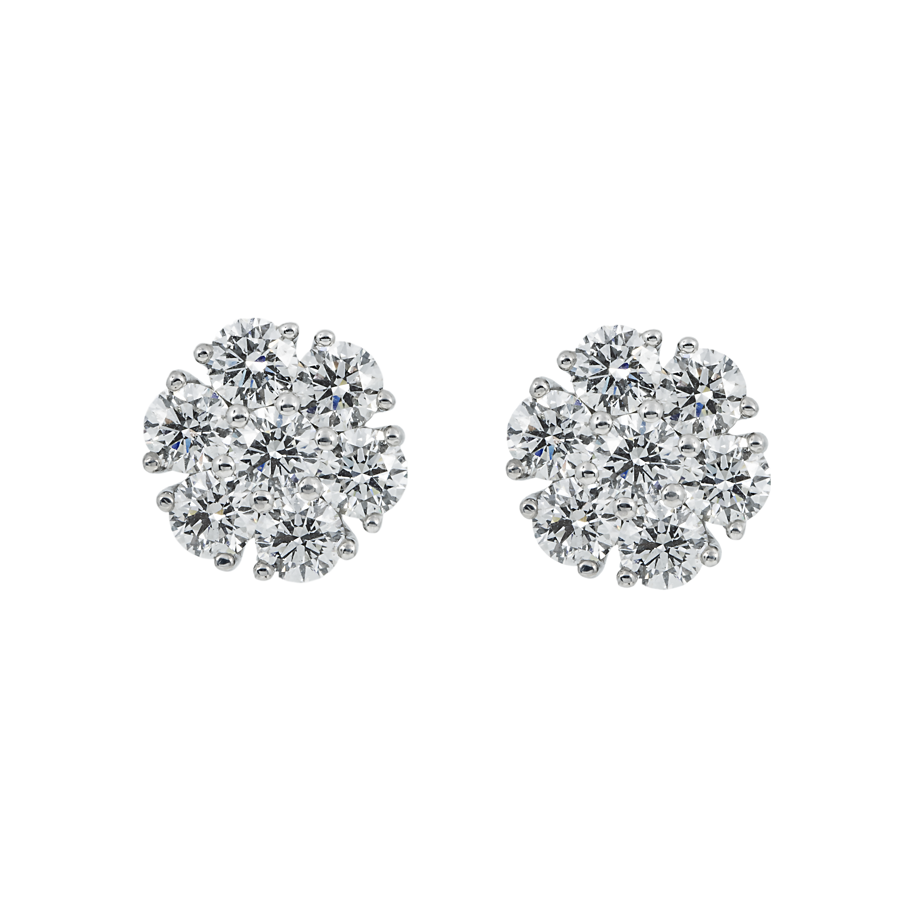 14K White Gold Round Diamond Cluster Stud Earrings 3.55Ctw