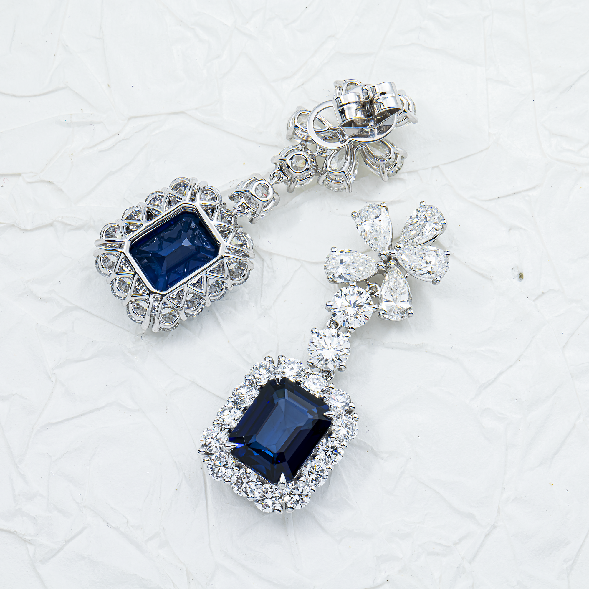 White Gold Emerald Sapphire & Multi Cut Diamond Drop Earrings 15.27ctw