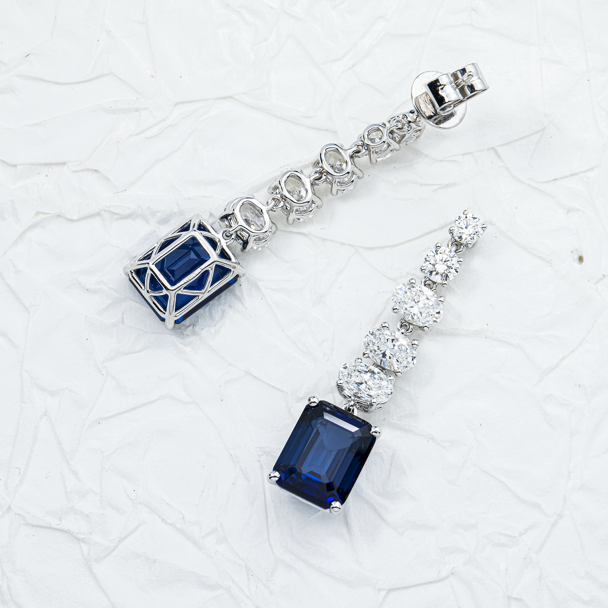 White Gold Emerald Sapphire & Multi Cut Diamond Drop Earrings 11.27ctw