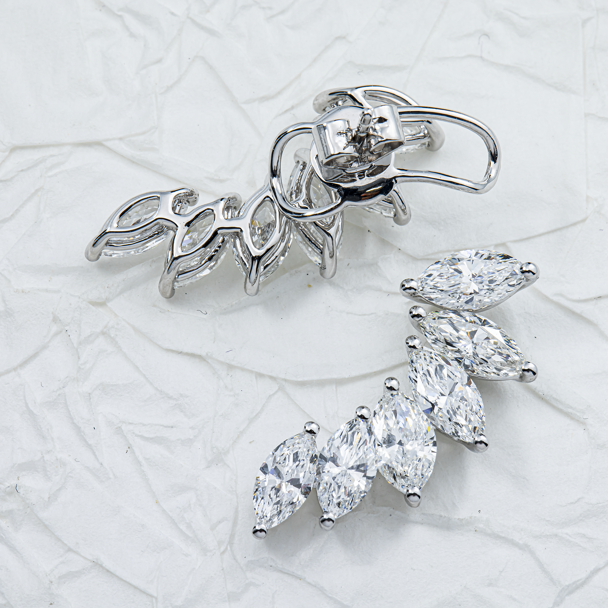 White Gold Marquise Diamond Climber Earrings 4.96ctw