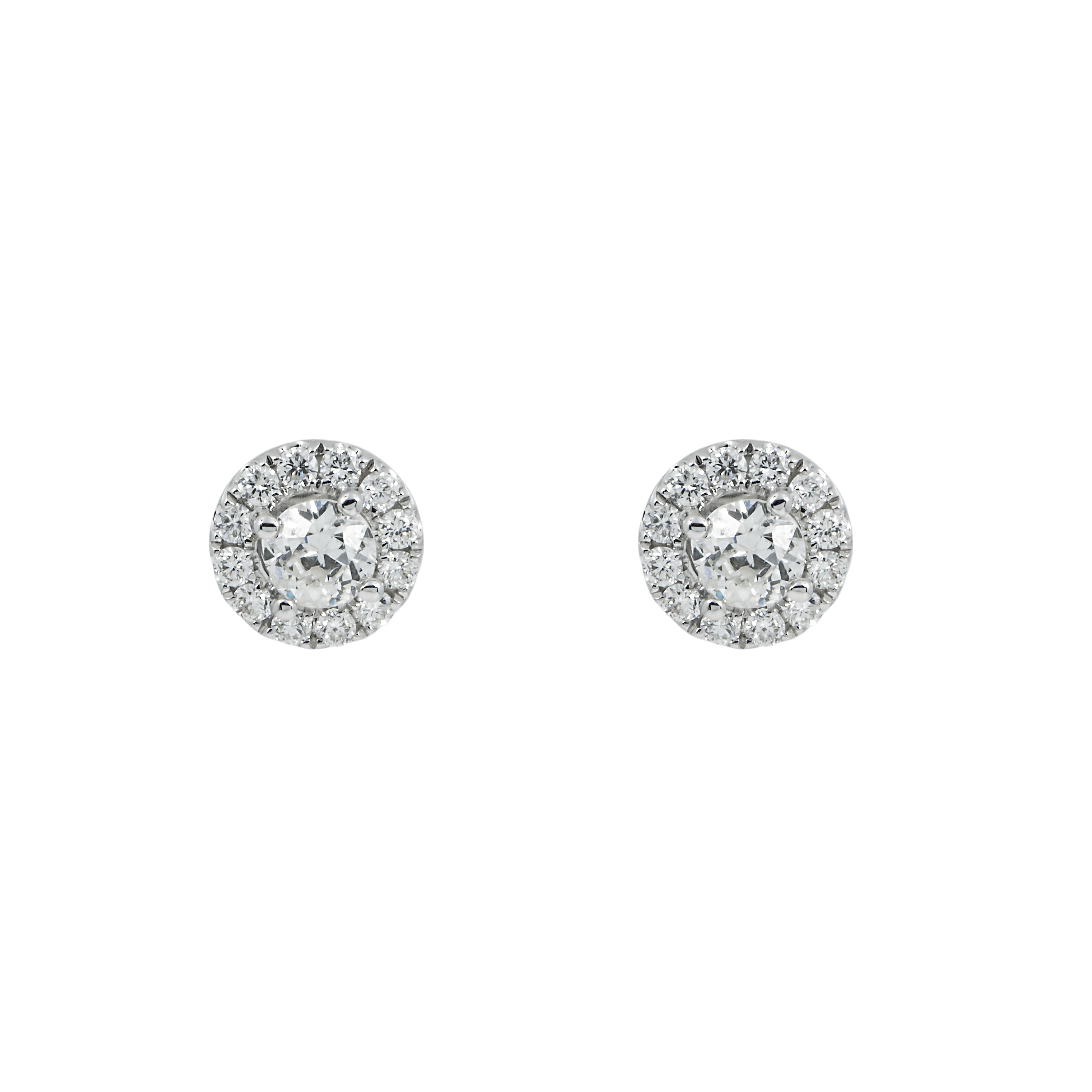 18K White Gold Round Diamond Halo Stud Earrings 1.35Ctw