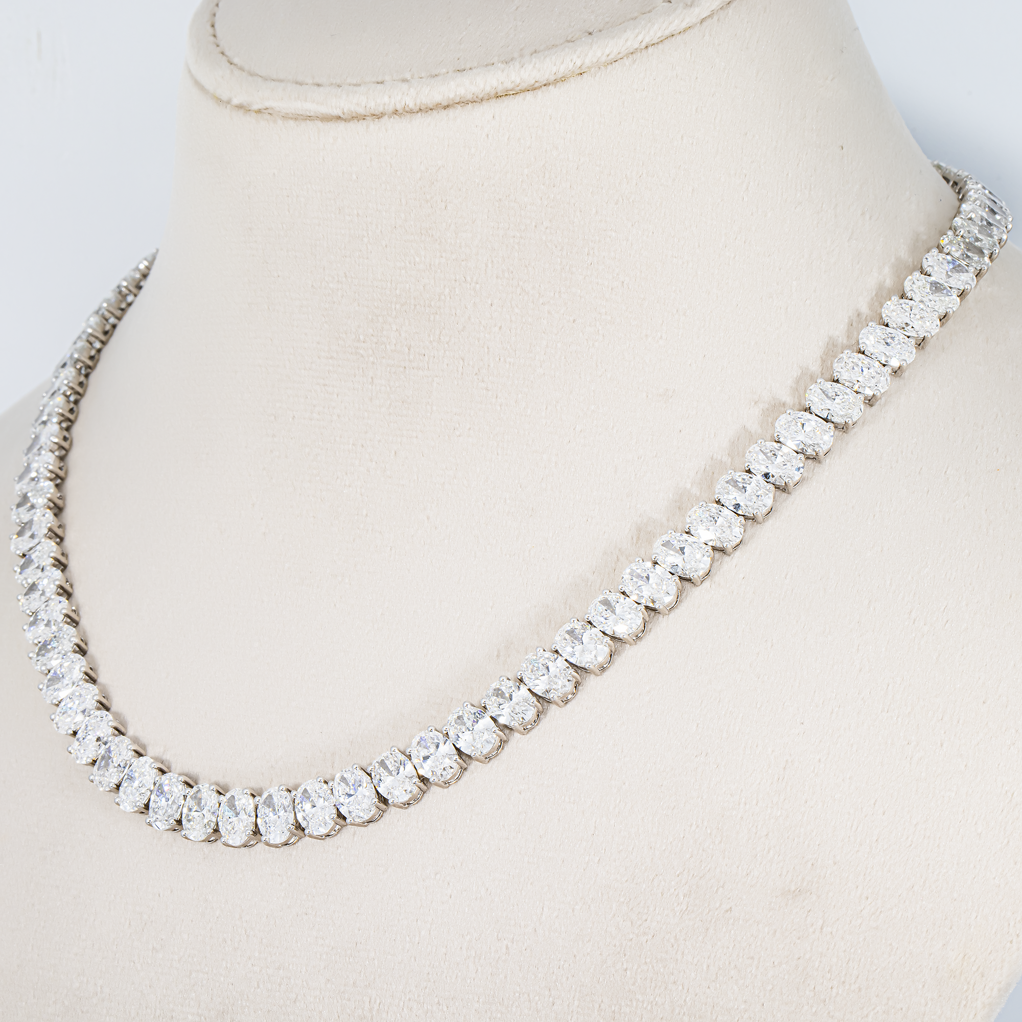 14K White Gold Oval Diamond Tennis Chain 63.48ct