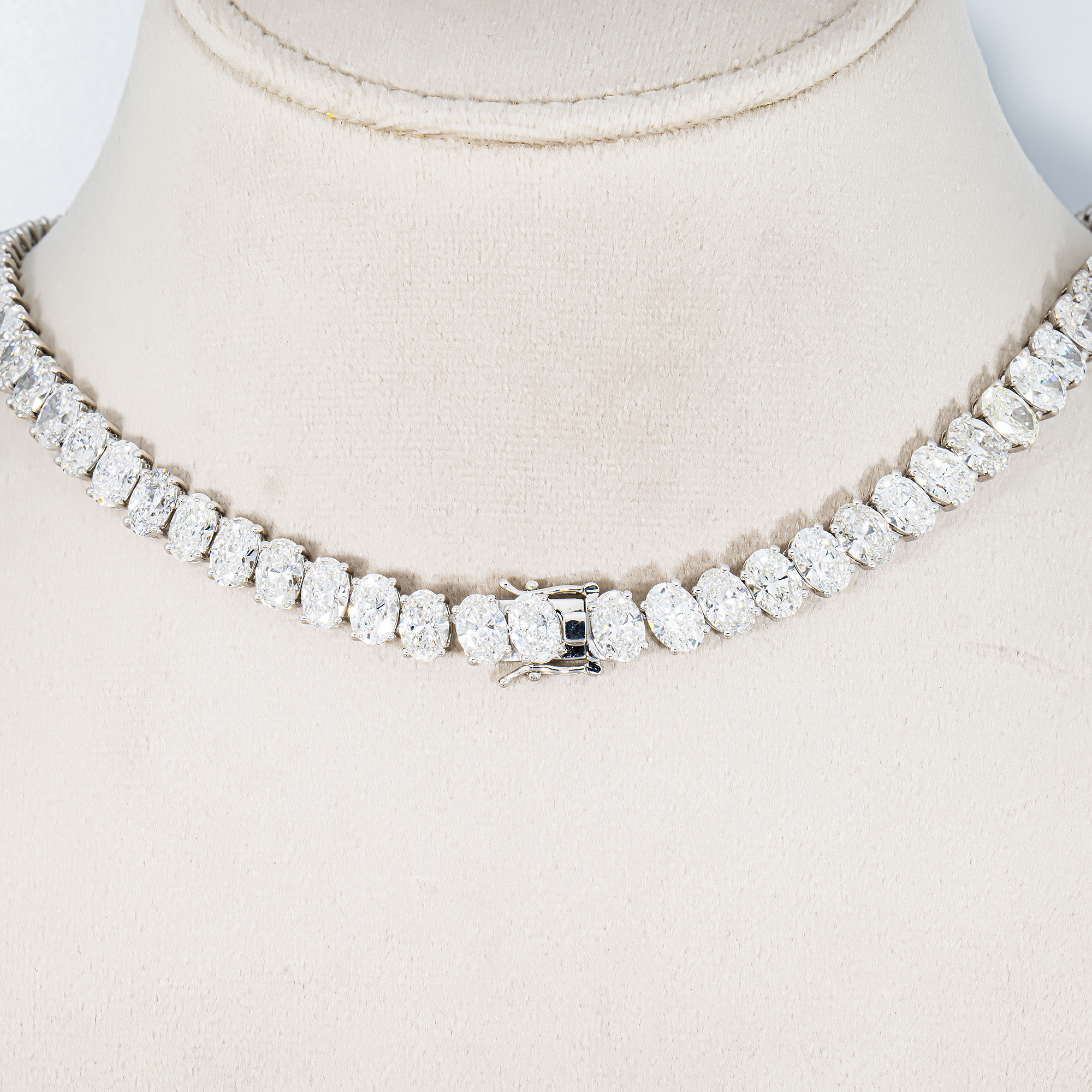 14K White Gold Oval Diamond Tennis Chain 63.48ct