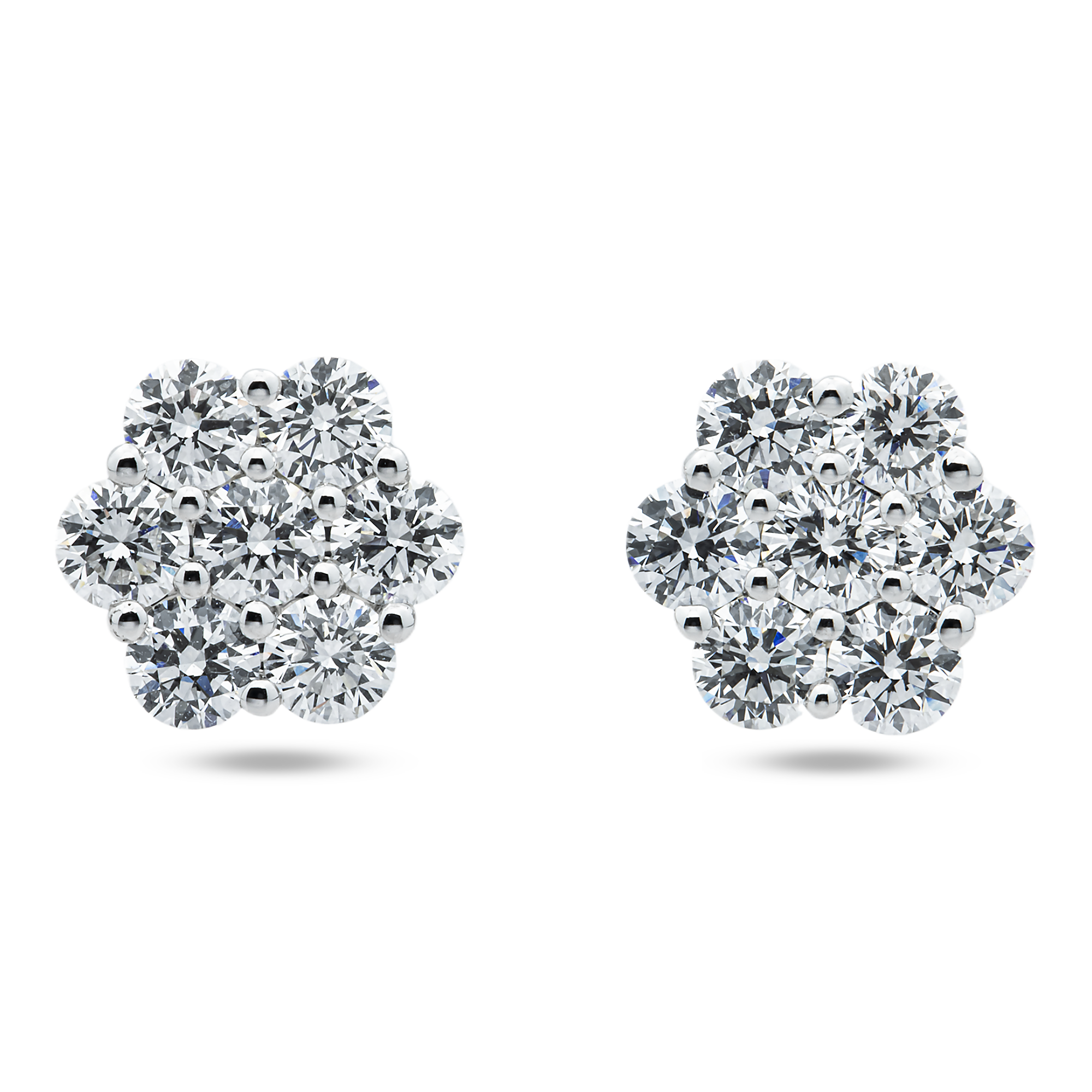 White Gold Round Diamond Cluster Stud Earrings 2.50ct