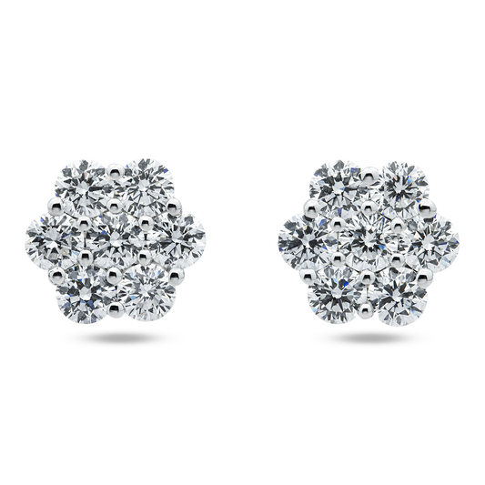 White Gold Round Diamond Cluster Stud Earrings 2.50ct