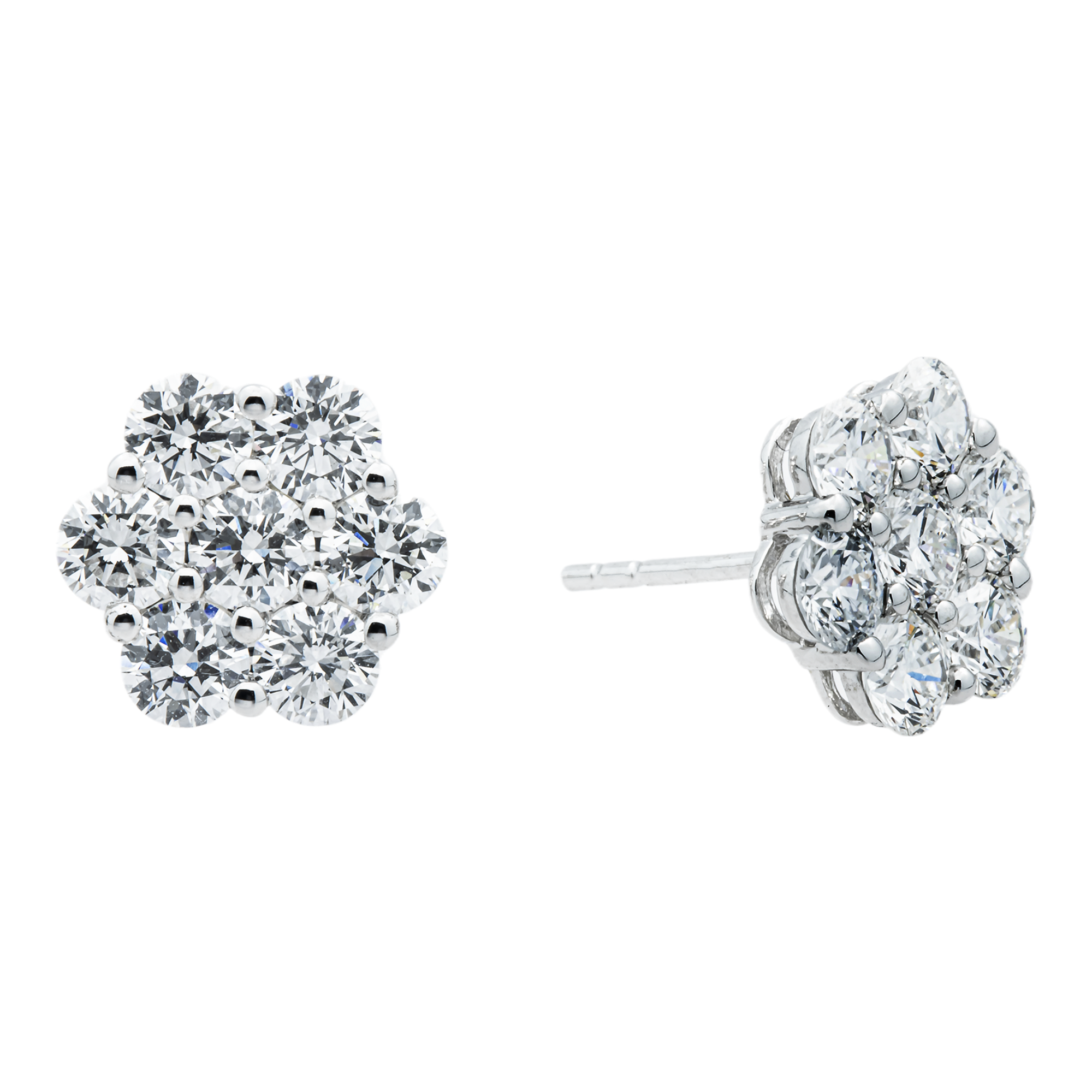 White Gold Round Diamond Cluster Stud Earrings 2.50ct