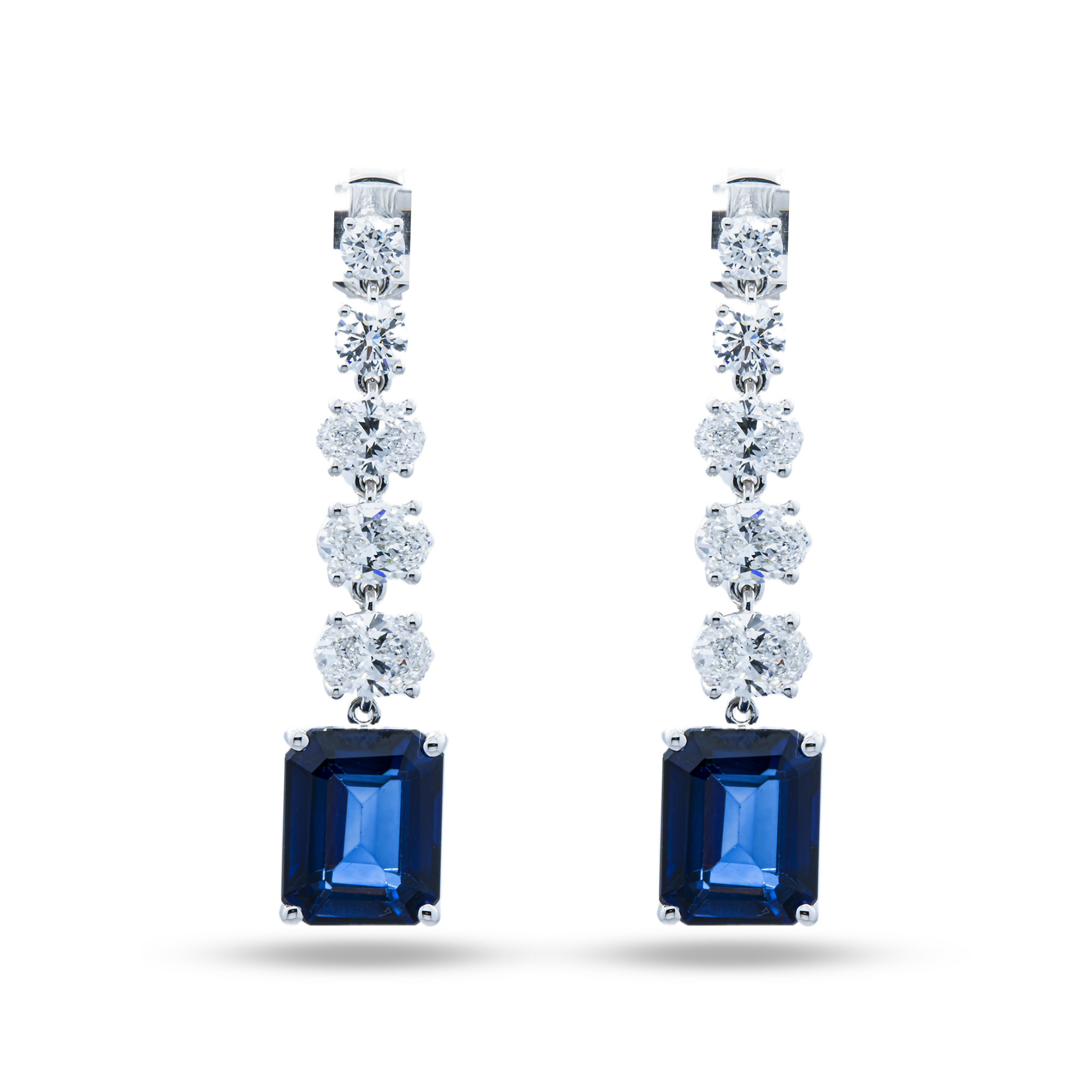 White Gold Emerald Sapphire & Multi Cut Diamond Drop Earrings 11.27ctw