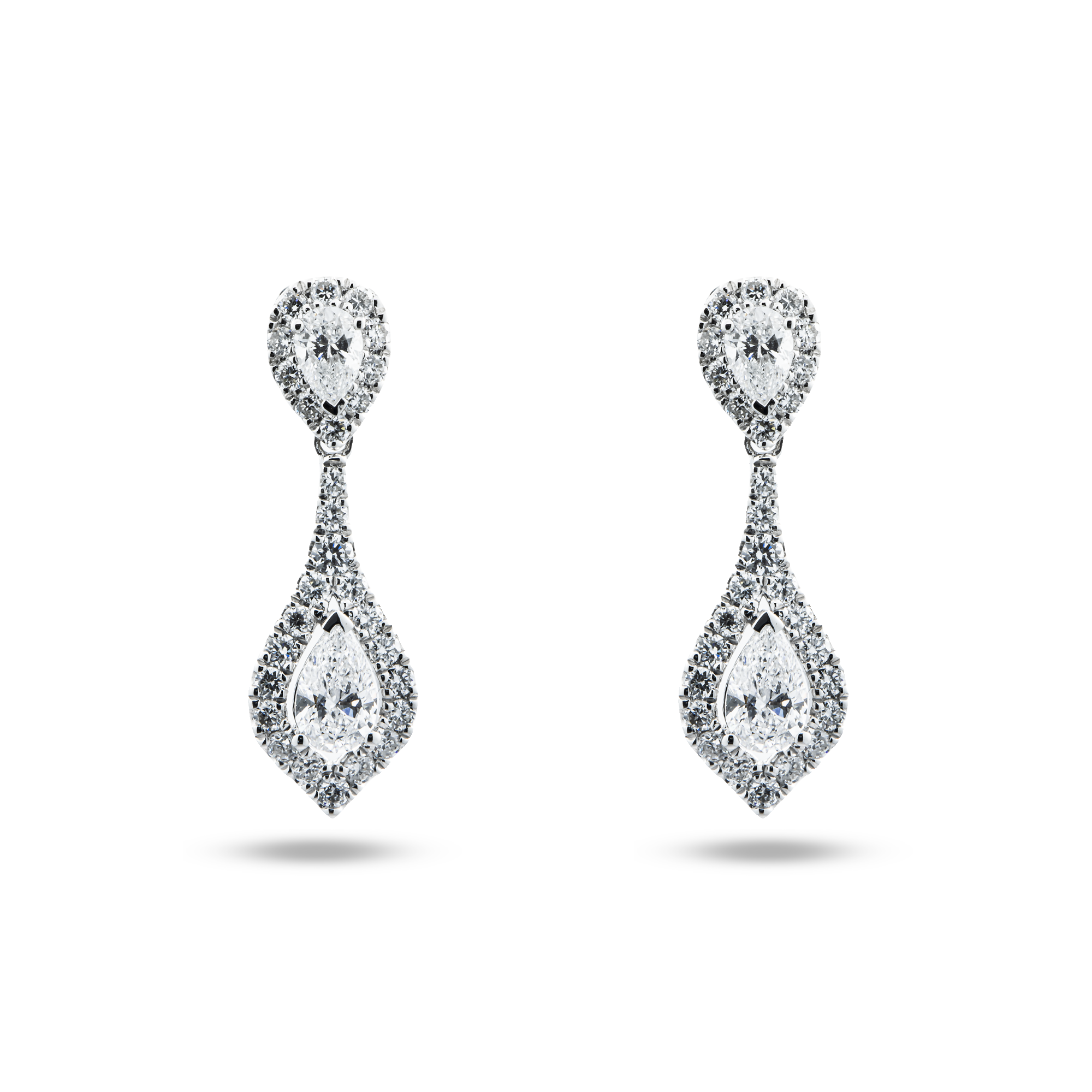 White Gold Round & Pear Cut Diamond Drop Earrings 1.64ctw