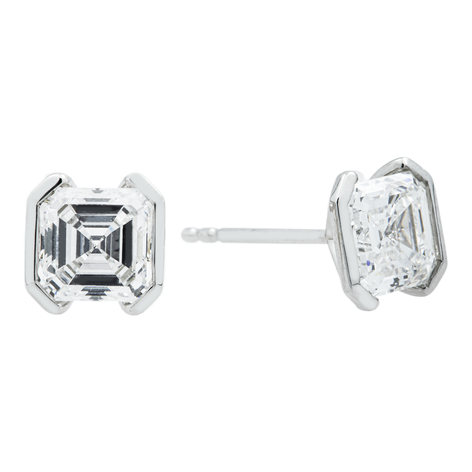 White Gold Asscher Cut Diamond Stud Earrings 1.87ctw