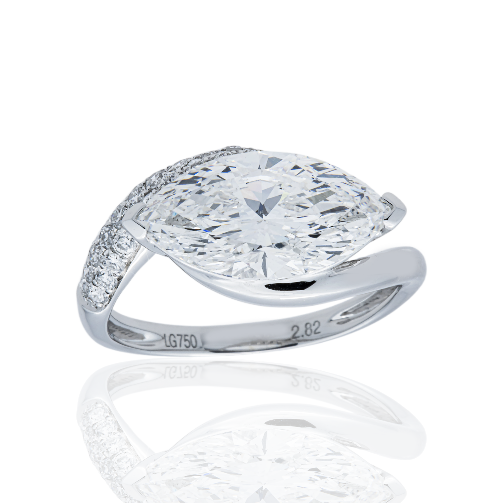 18K White Gold 2.82ct Marquise Diamond Engagement Ring 3.12ctw