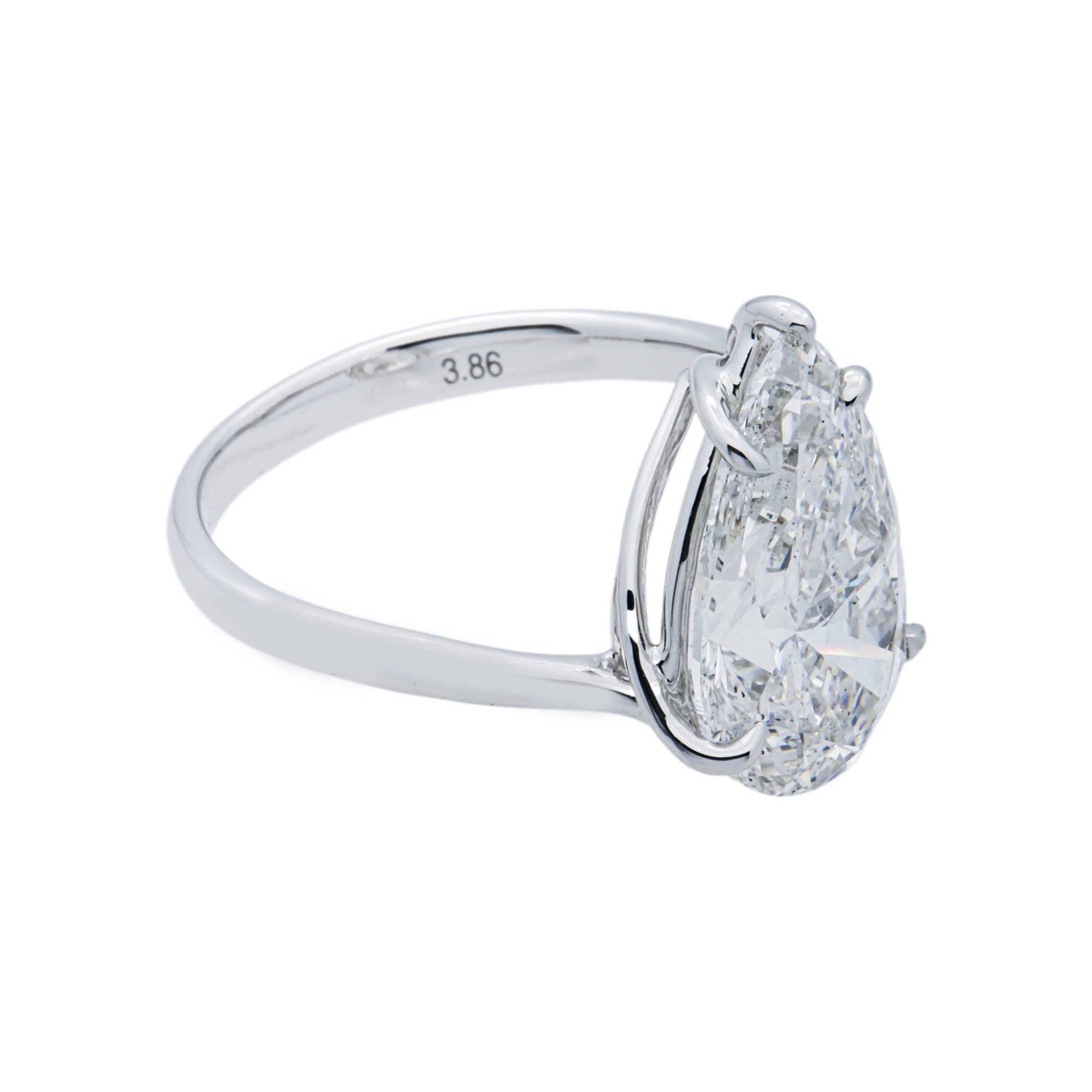18K White Gold Pear Diamond Solitaire Ring 3.86ctw