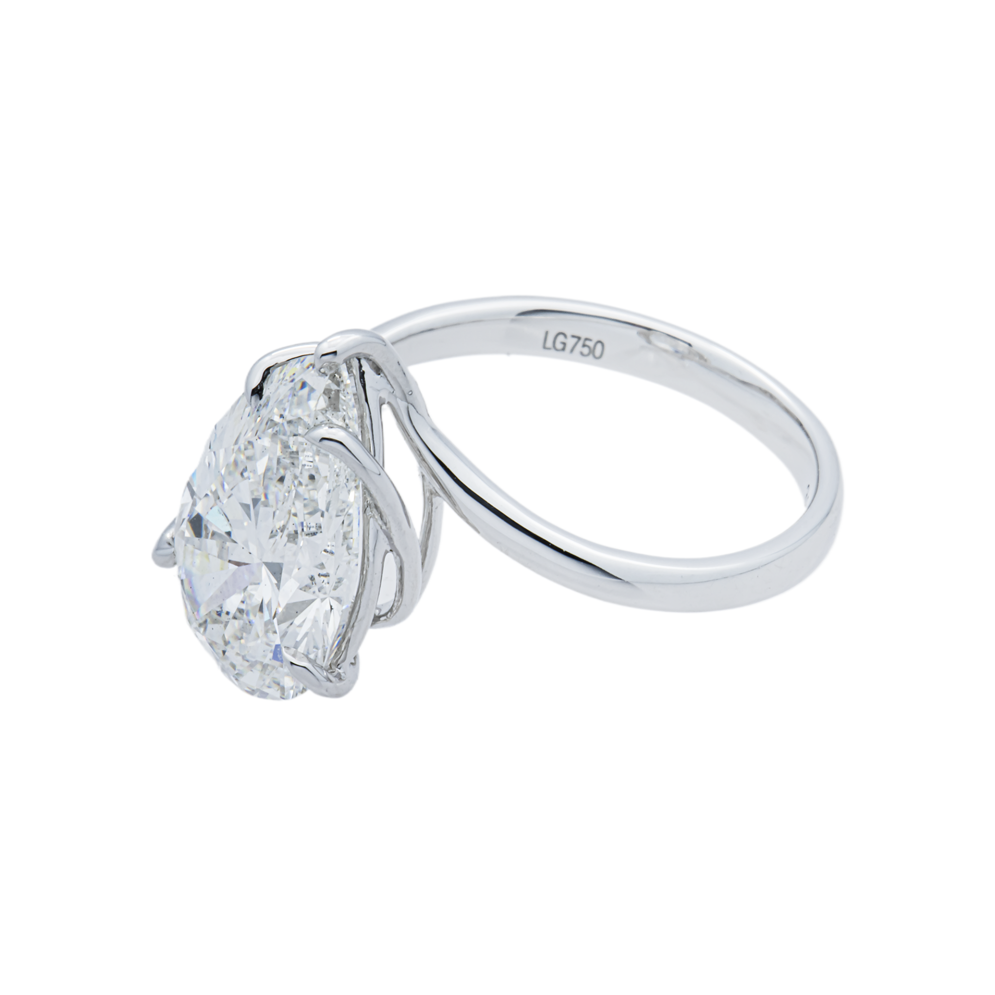 18K White Gold Pear Diamond Solitaire Ring 3.86ctw