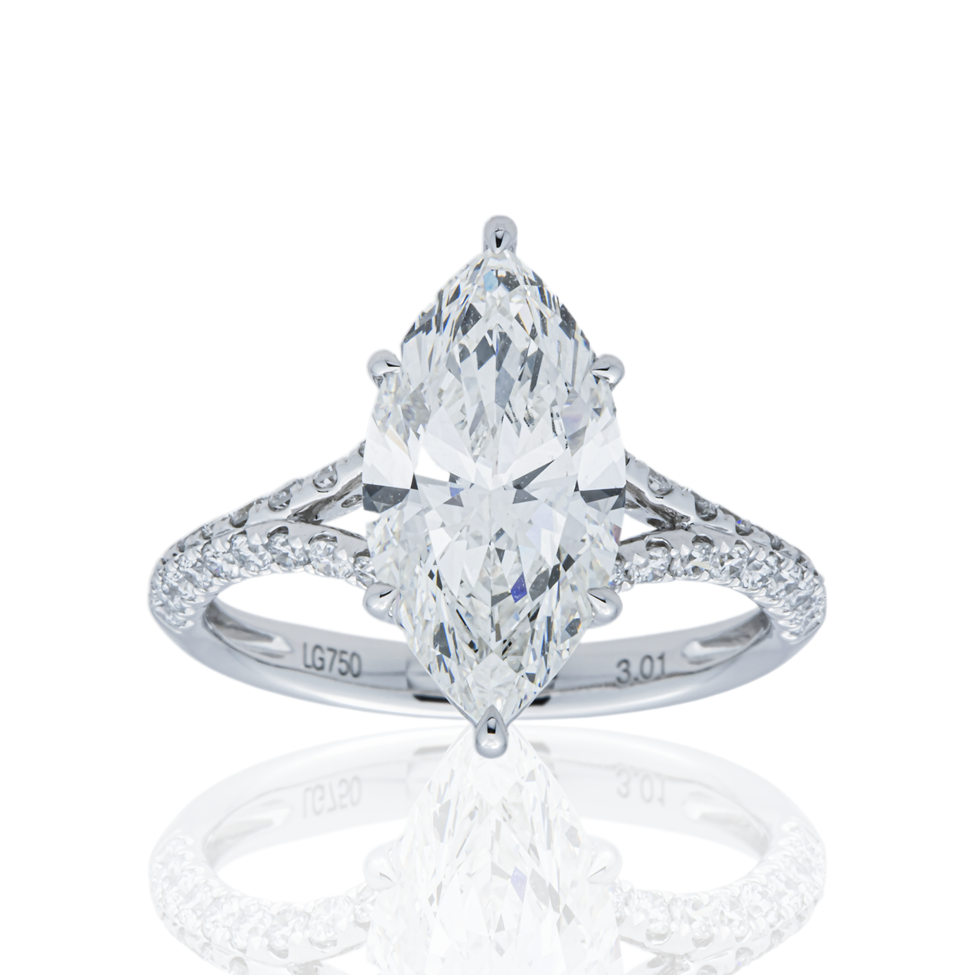 18K White Gold 3.01ct Marquise Diamond Engagement Ring 3.47ctw