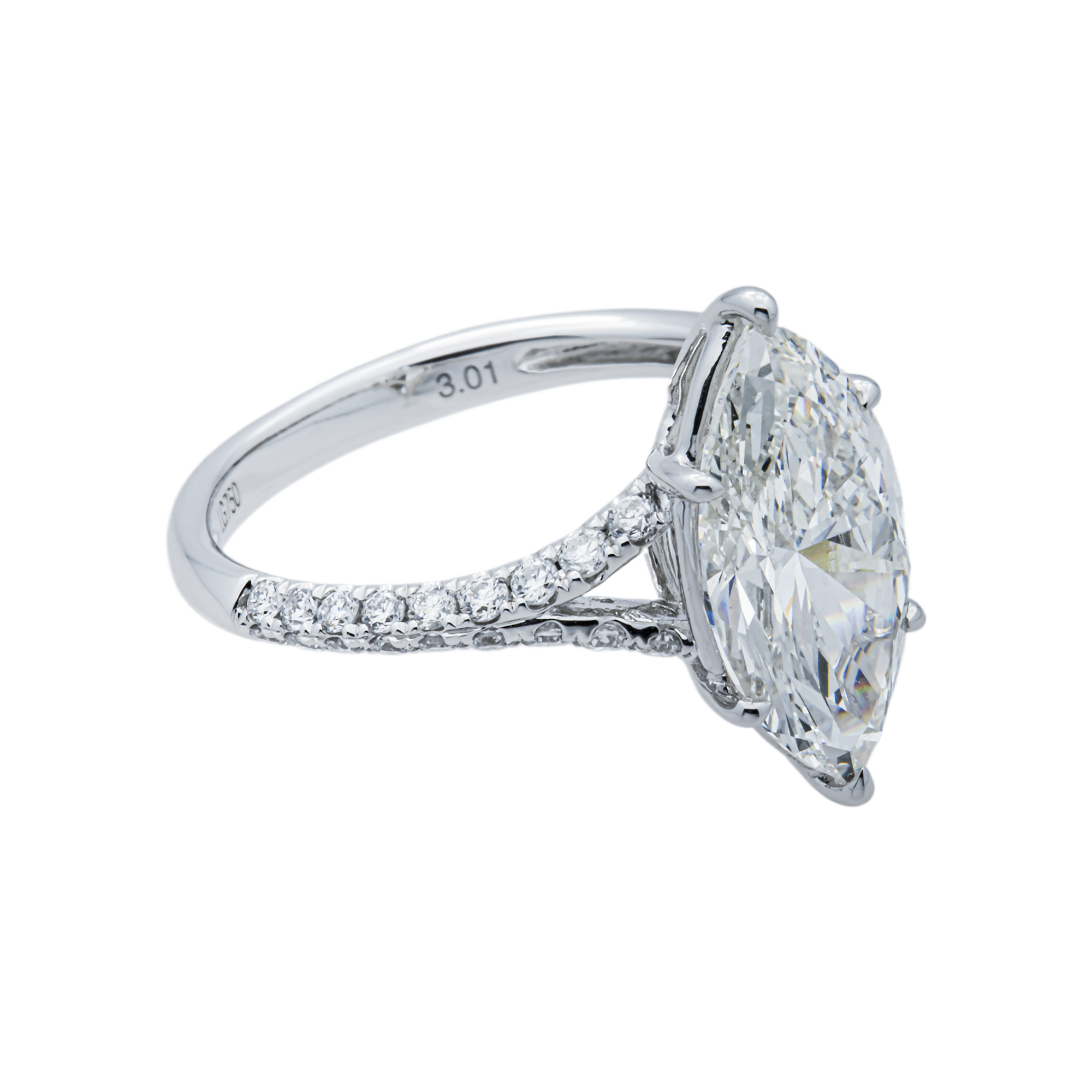 18K White Gold 3.01ct Marquise Diamond Engagement Ring 3.47ctw