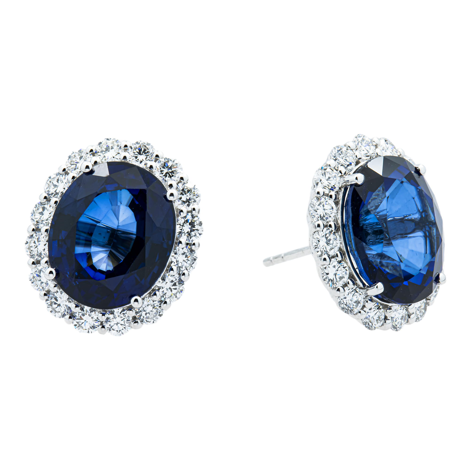 White Gold Oval Cut Sapphire & Round Diamond Stud Earrings 14.59ctw