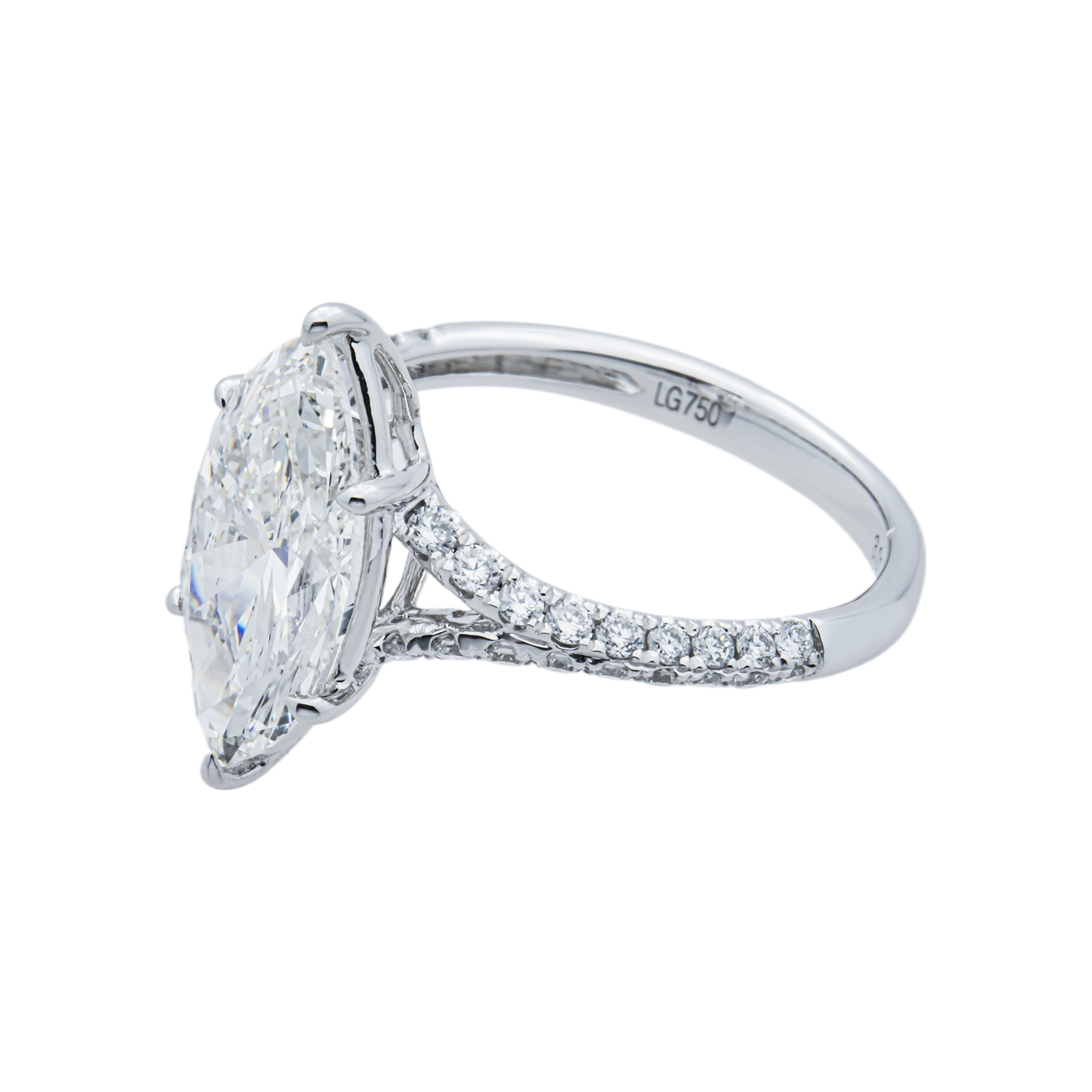 18K White Gold 3.01ct Marquise Diamond Engagement Ring 3.47ctw