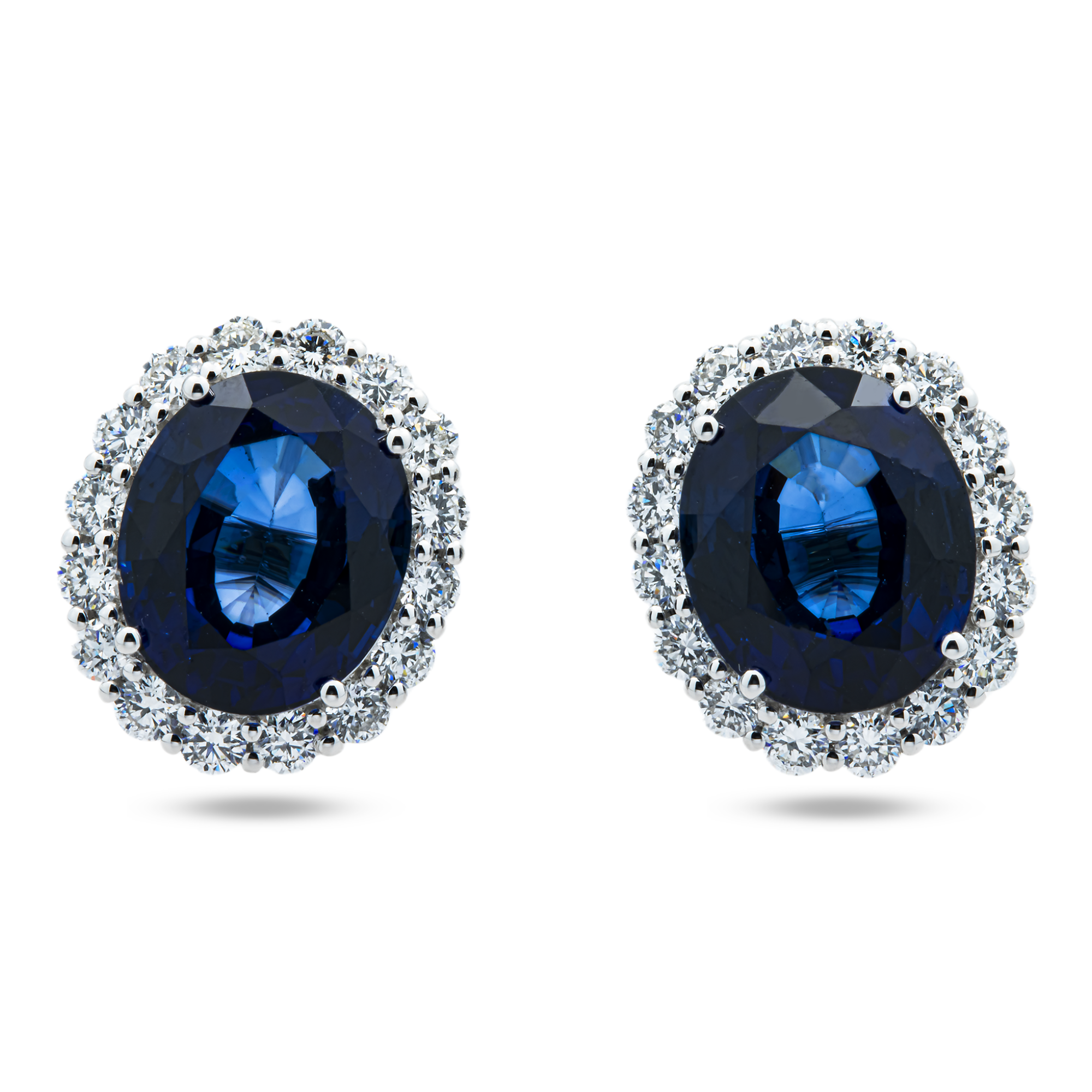 White Gold Oval Cut Sapphire & Round Diamond Stud Earrings 14.59ctw