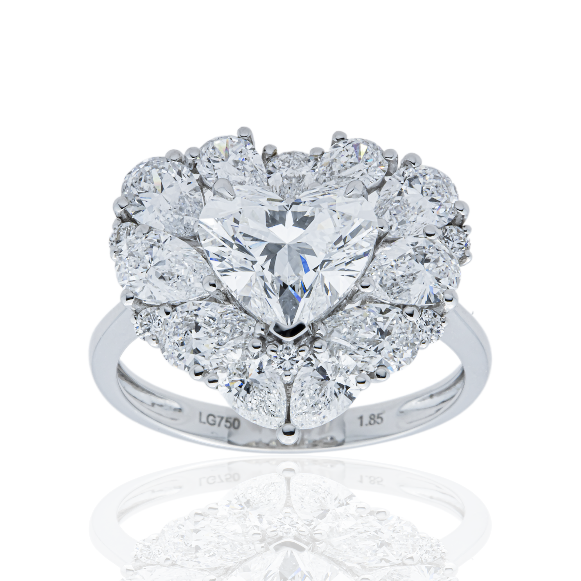 18K White Gold 1.85ct Heart Diamond & Multi Shape Diamond Halo Ring 4.17ctw