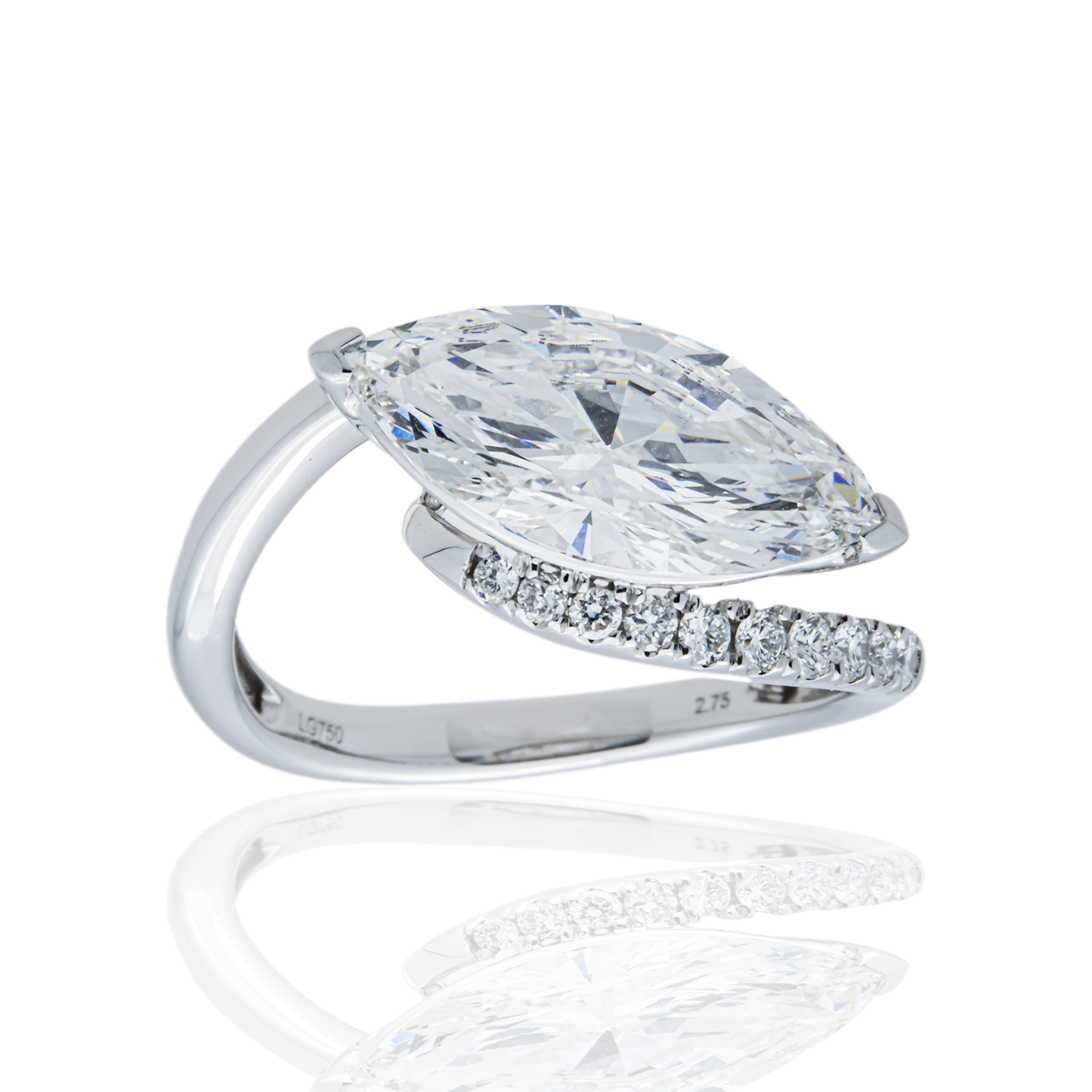 18K White Gold 2.75ct Marquise Diamond Engagement Ring 2.94ctw