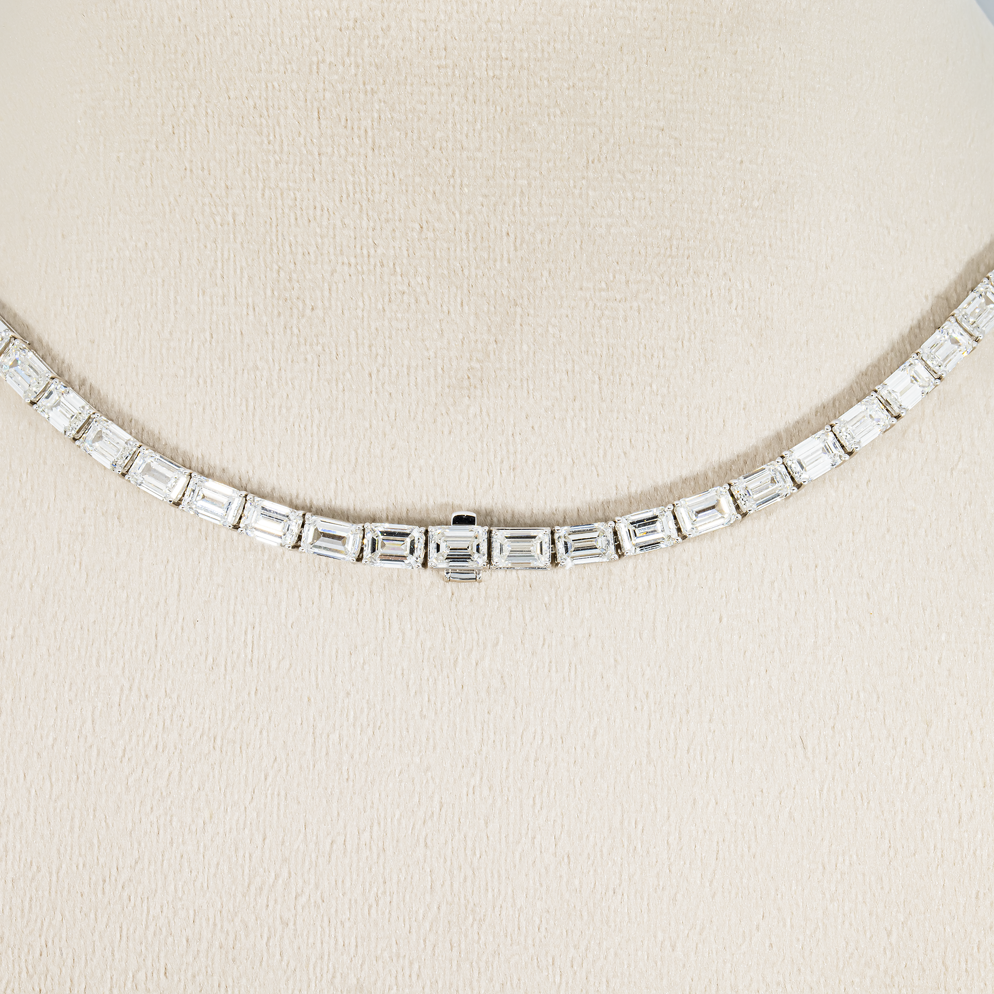 18K White Gold Emerald & Pear Cut Diamond Drop Necklace 77.98ct
