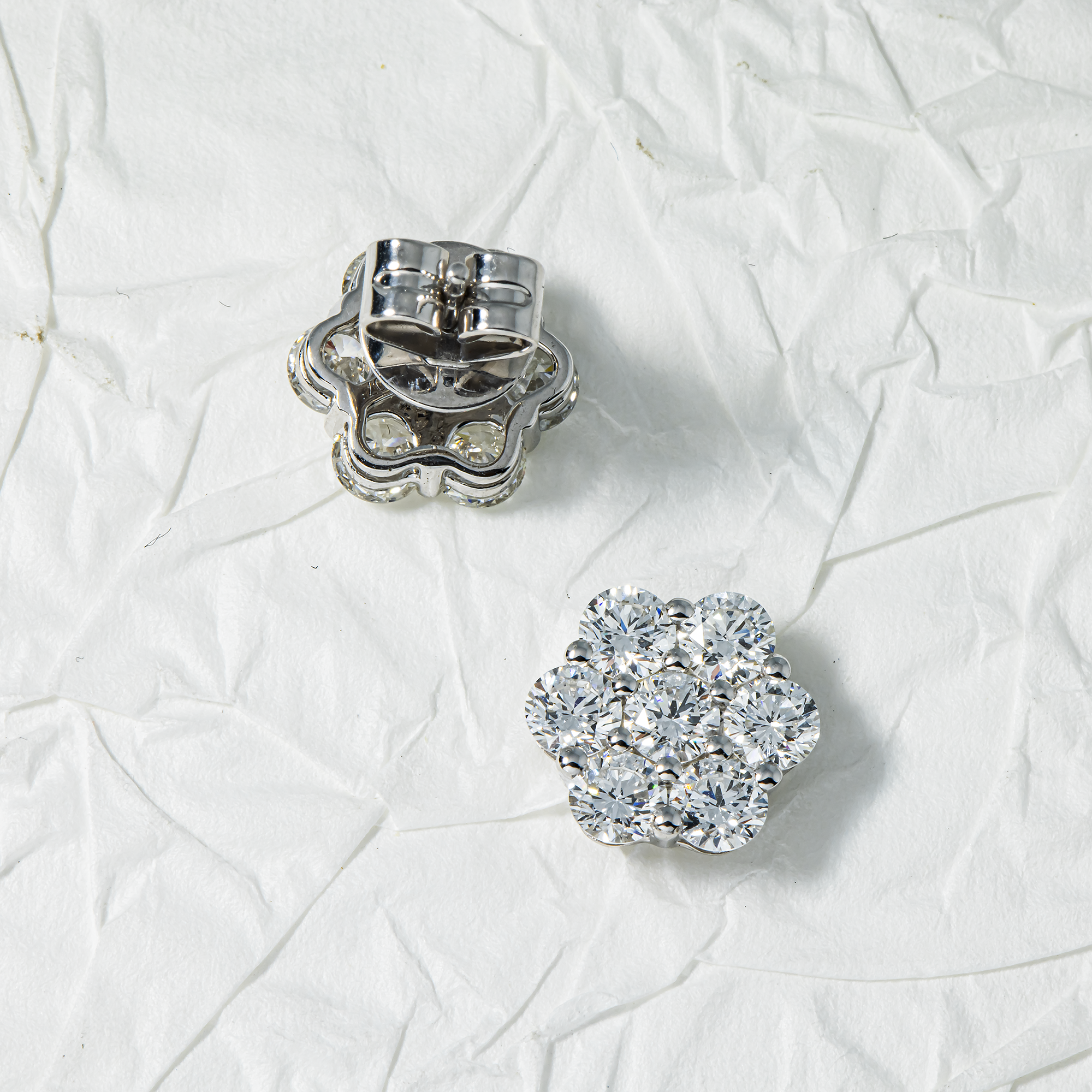 White Gold Round Diamond Cluster Stud Earrings 2.50ct