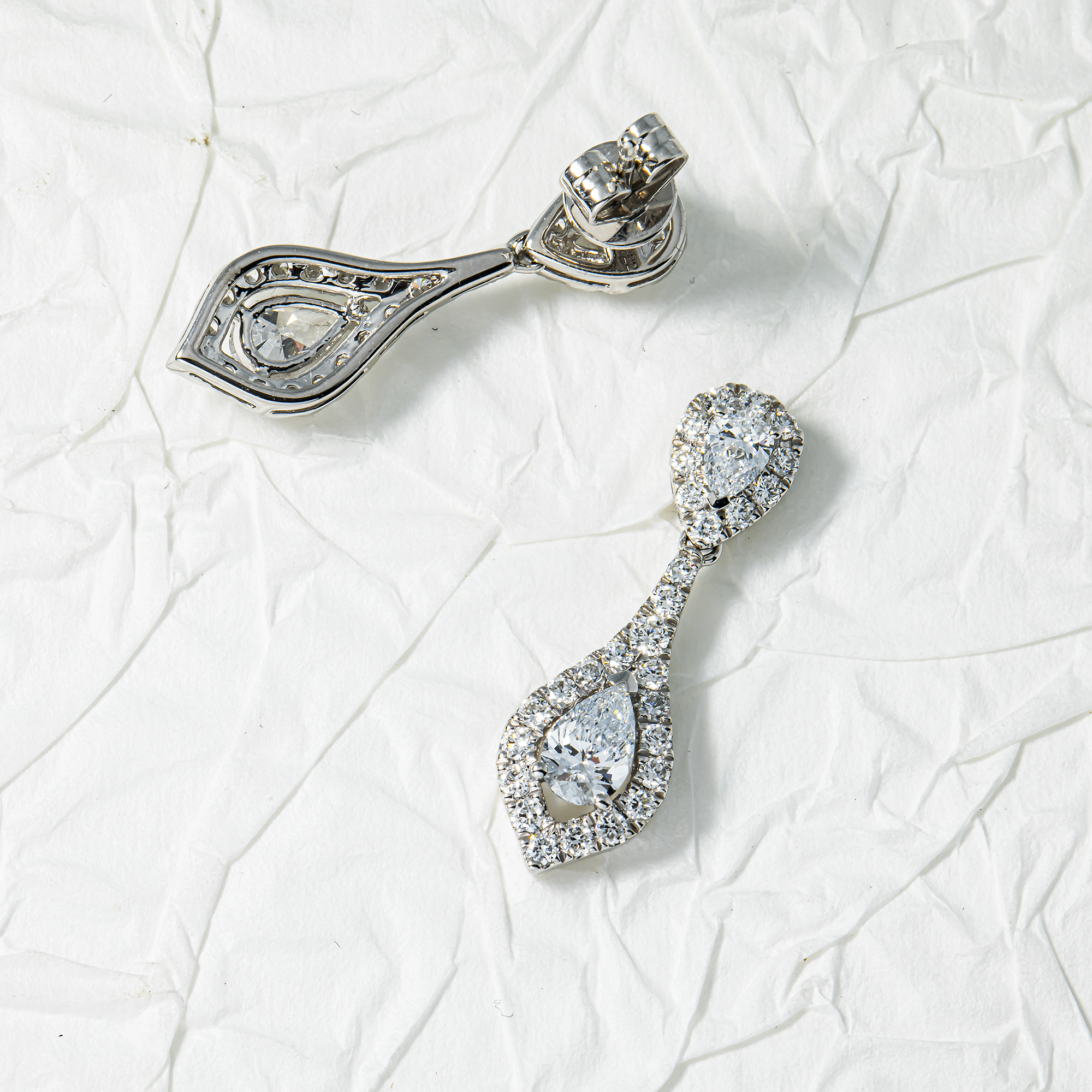 White Gold Round & Pear Cut Diamond Drop Earrings 1.64ctw