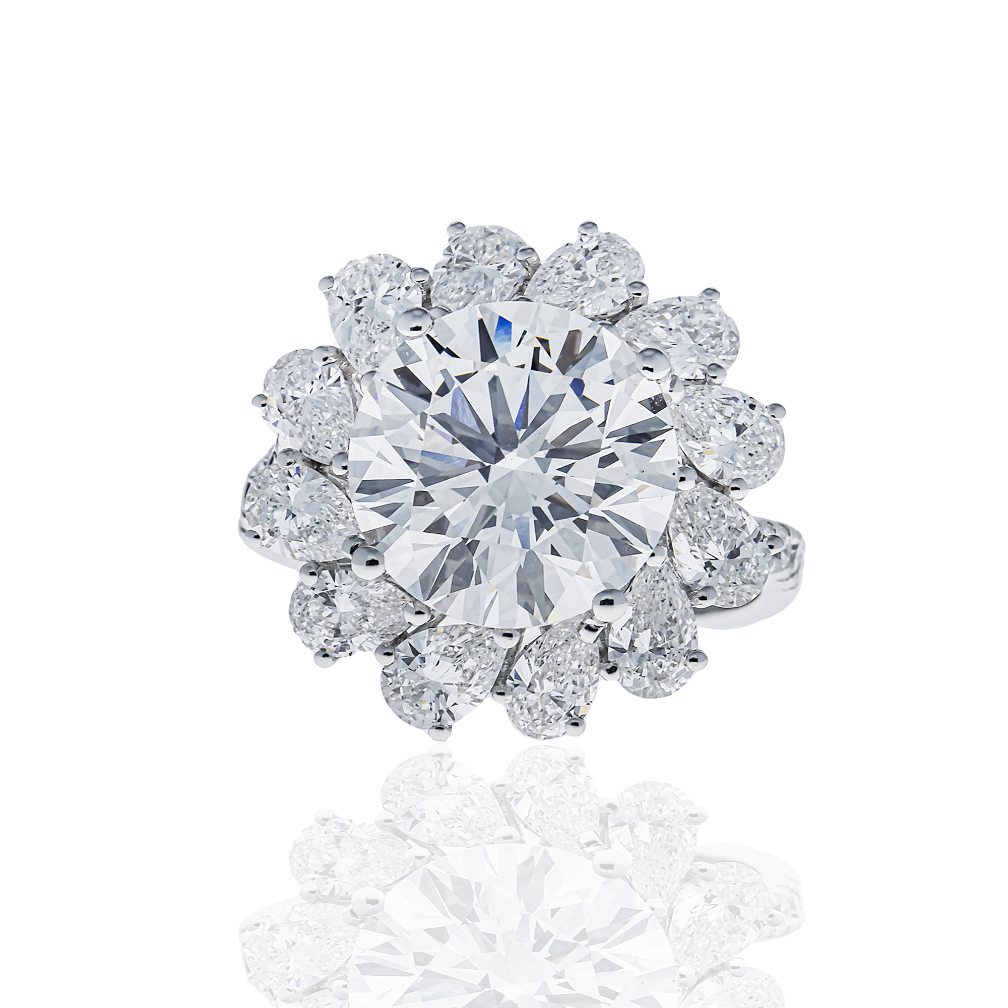 18K White Gold 4.57ct Round & Pear Diamond Engagement Ring 6.64ctw