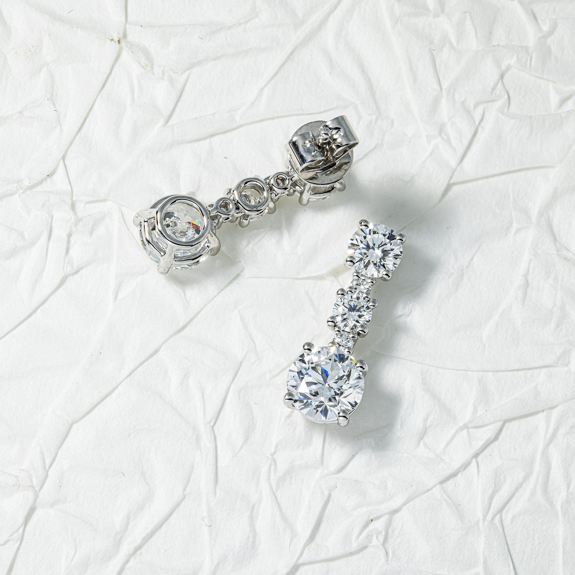 White Gold Round Diamond Drop Earrings 3.07ctw