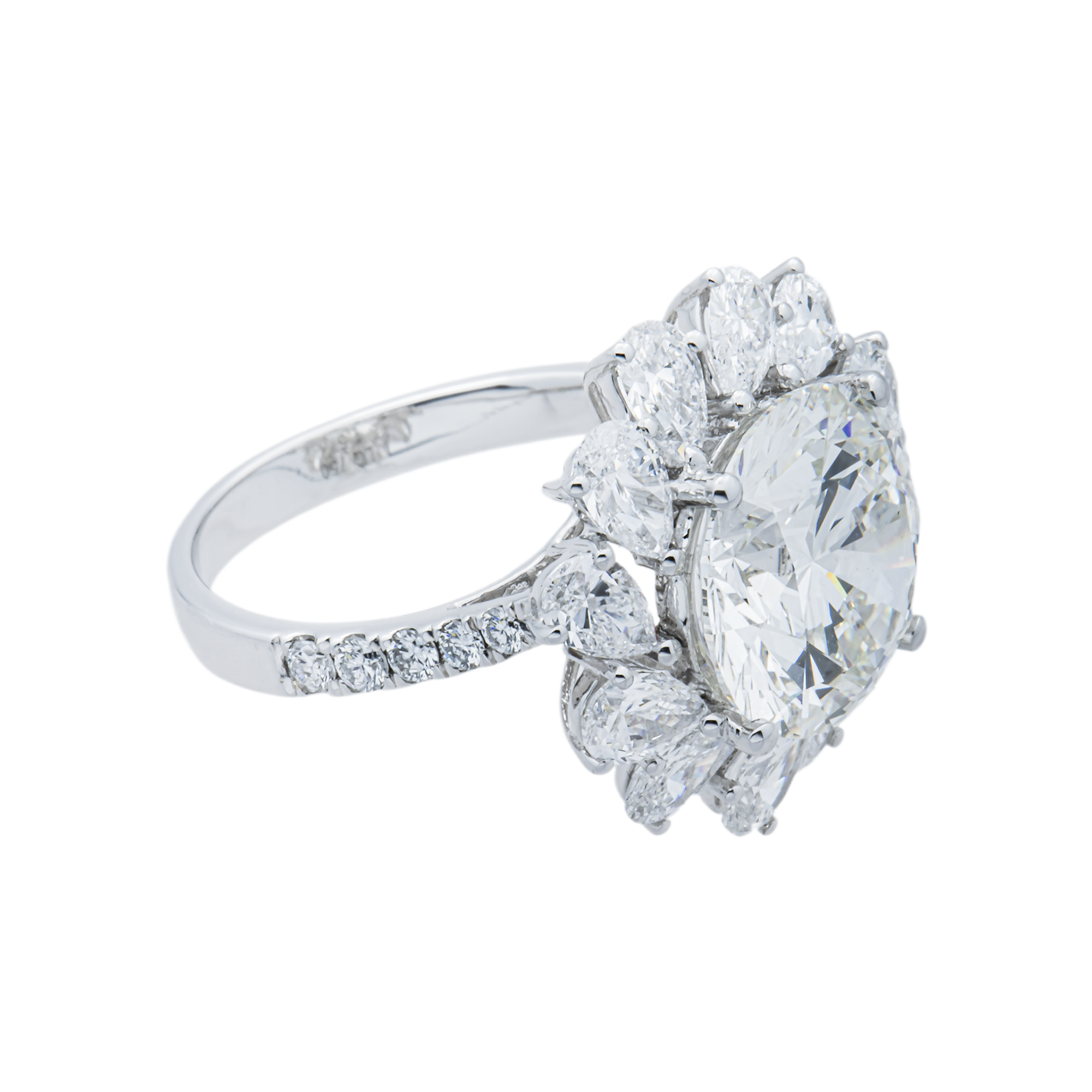 18K White Gold 4.57ct Round & Pear Diamond Engagement Ring 6.64ctw