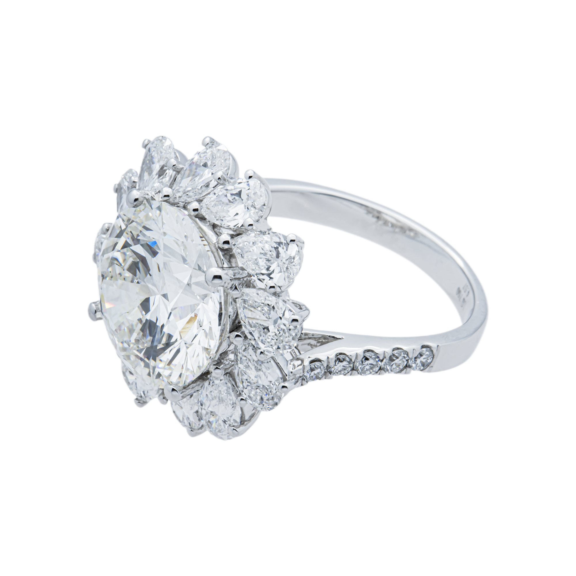 18K White Gold 4.57ct Round & Pear Diamond Engagement Ring 6.64ctw