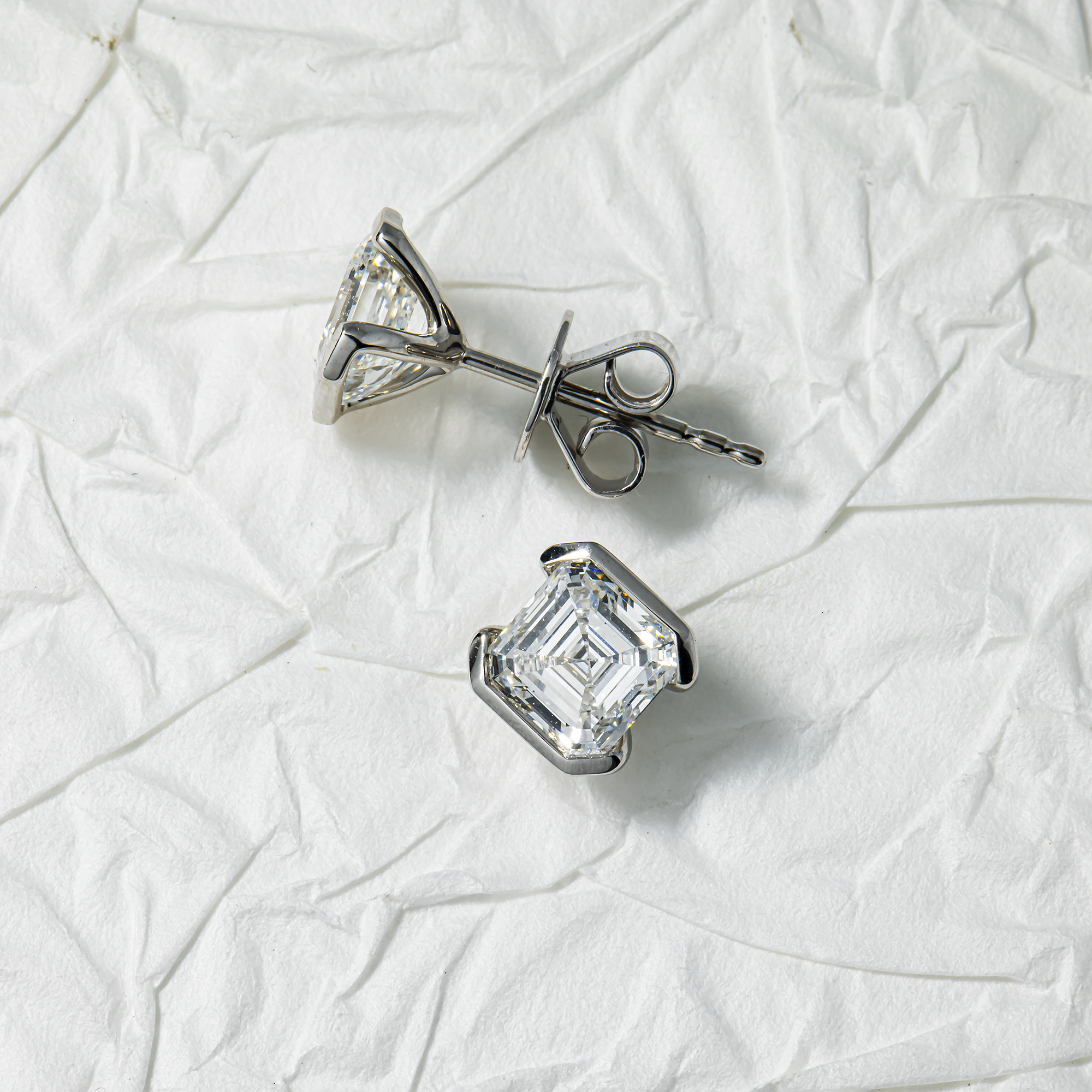 White Gold Asscher Cut Diamond Stud Earrings 1.87ctw