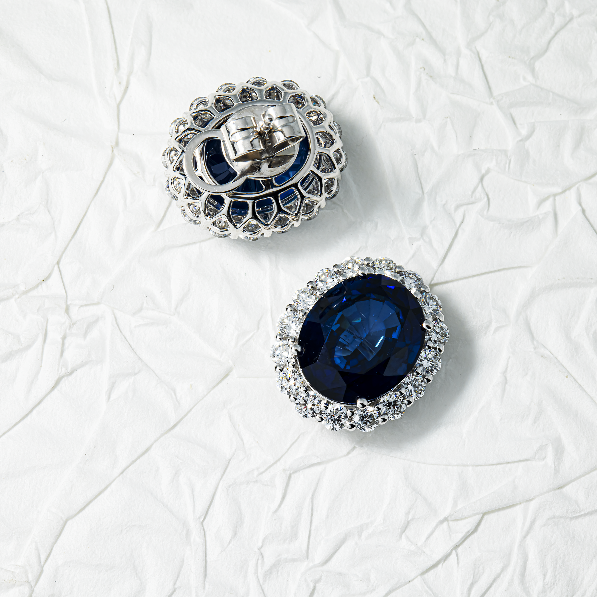 White Gold Oval Cut Sapphire & Round Diamond Stud Earrings 14.59ctw