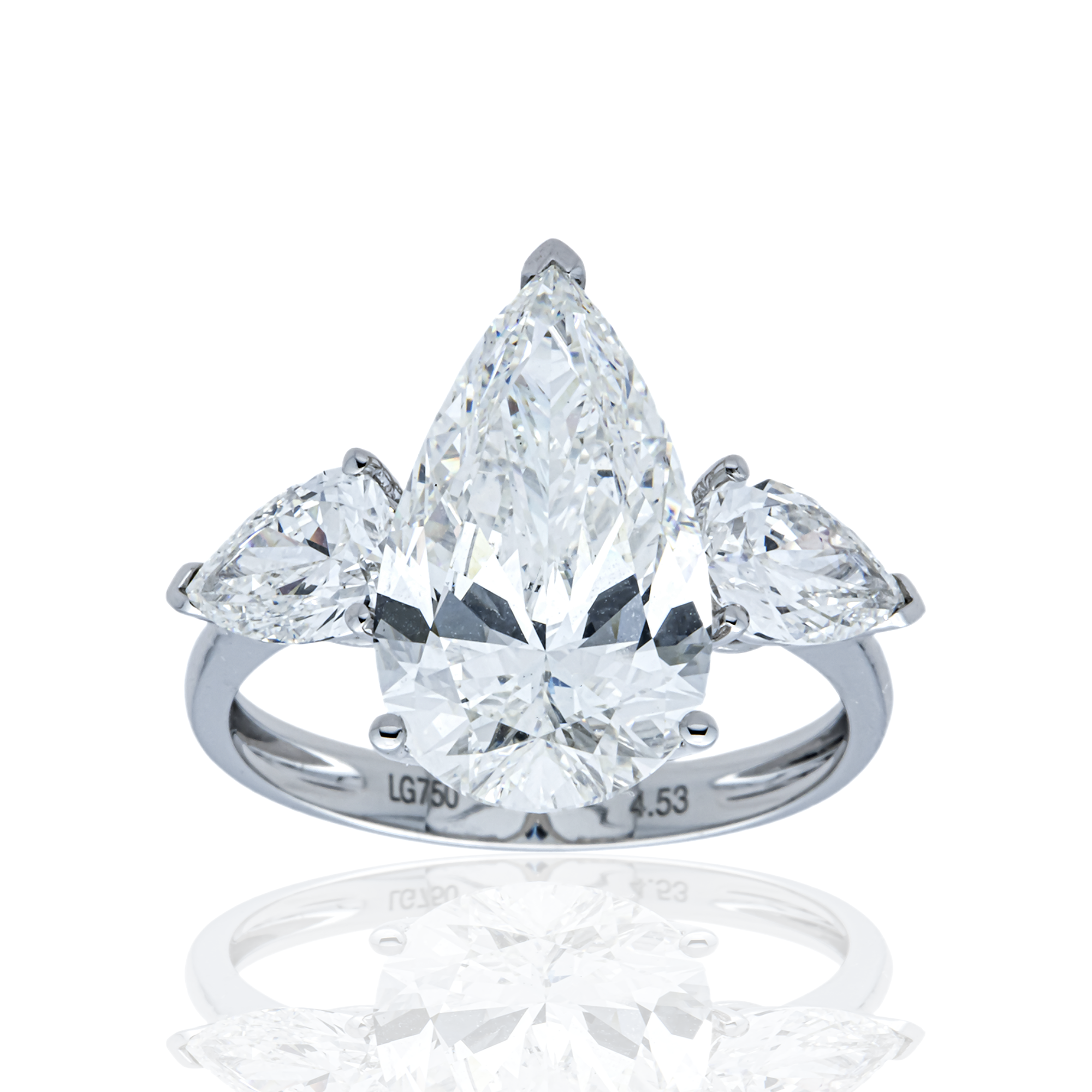18K White Gold Triple Pear Diamond Ring 5.73ctw