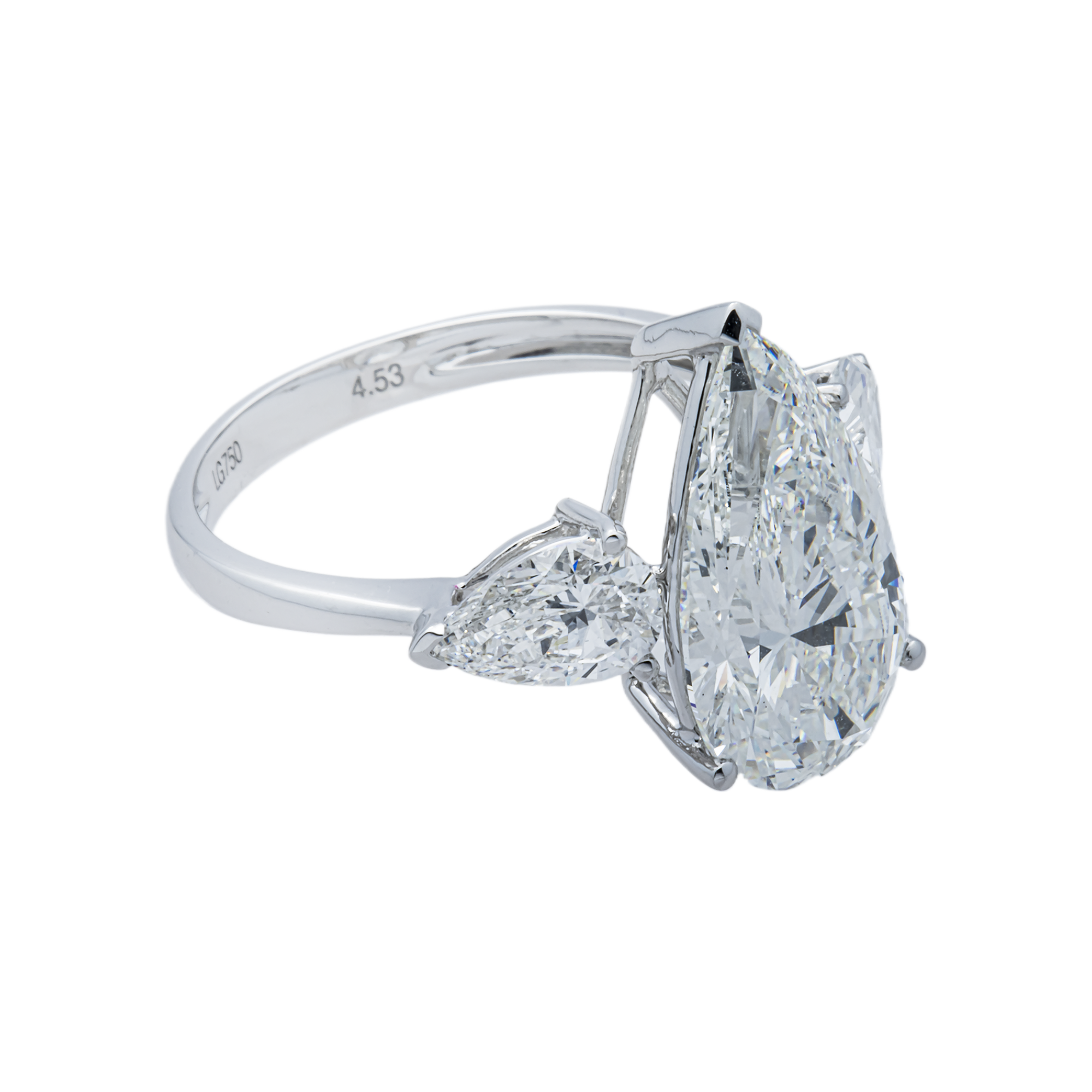 18K White Gold Triple Pear Diamond Ring 5.73ctw