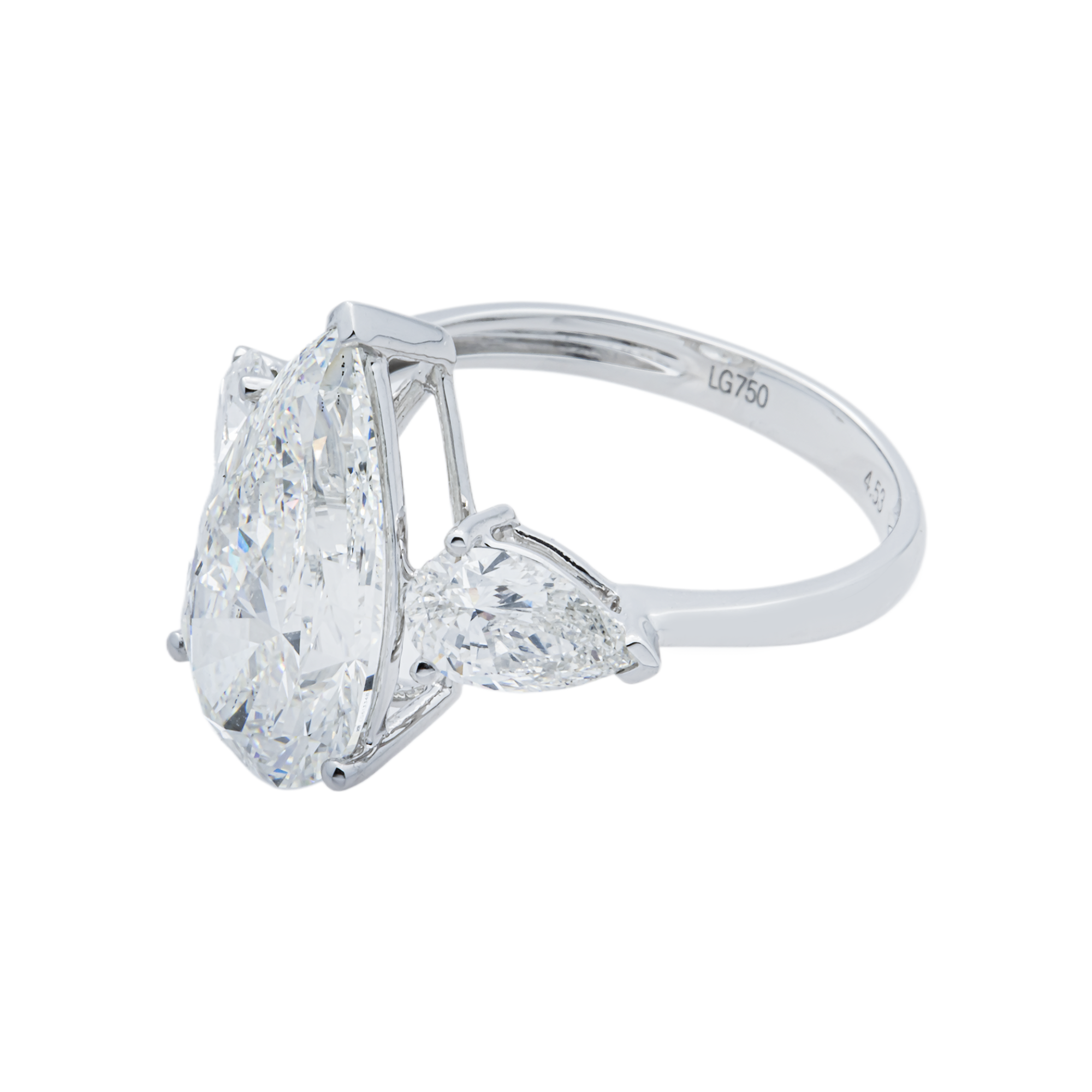 18K White Gold Triple Pear Diamond Ring 5.73ctw